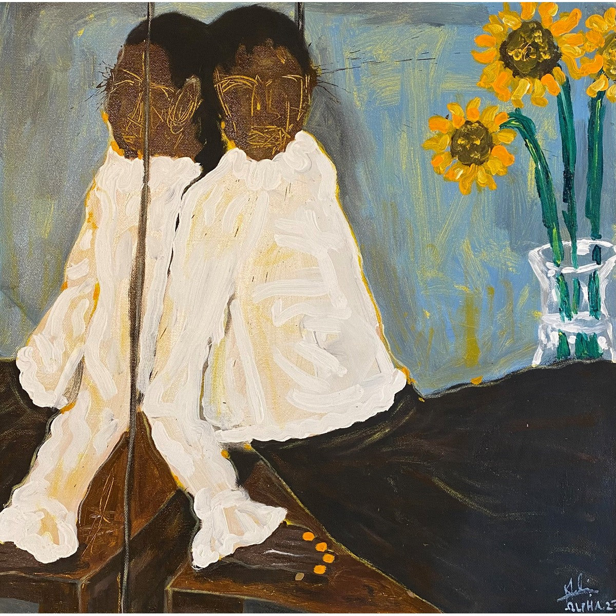 ALPHA ODH (Kenya) | 1 Man 2 Lives, 2023 | Acrylic, canvas, 60x60 (65x65)
