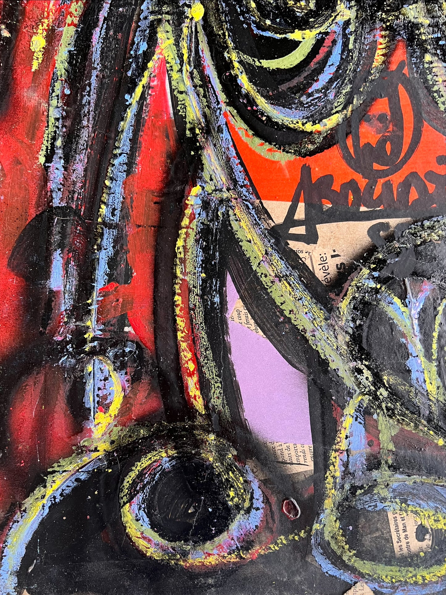 Aboudia | Be pav., 2023 | Akrilas, koliažas, kartonas, 58x41 (65,5x48,5)