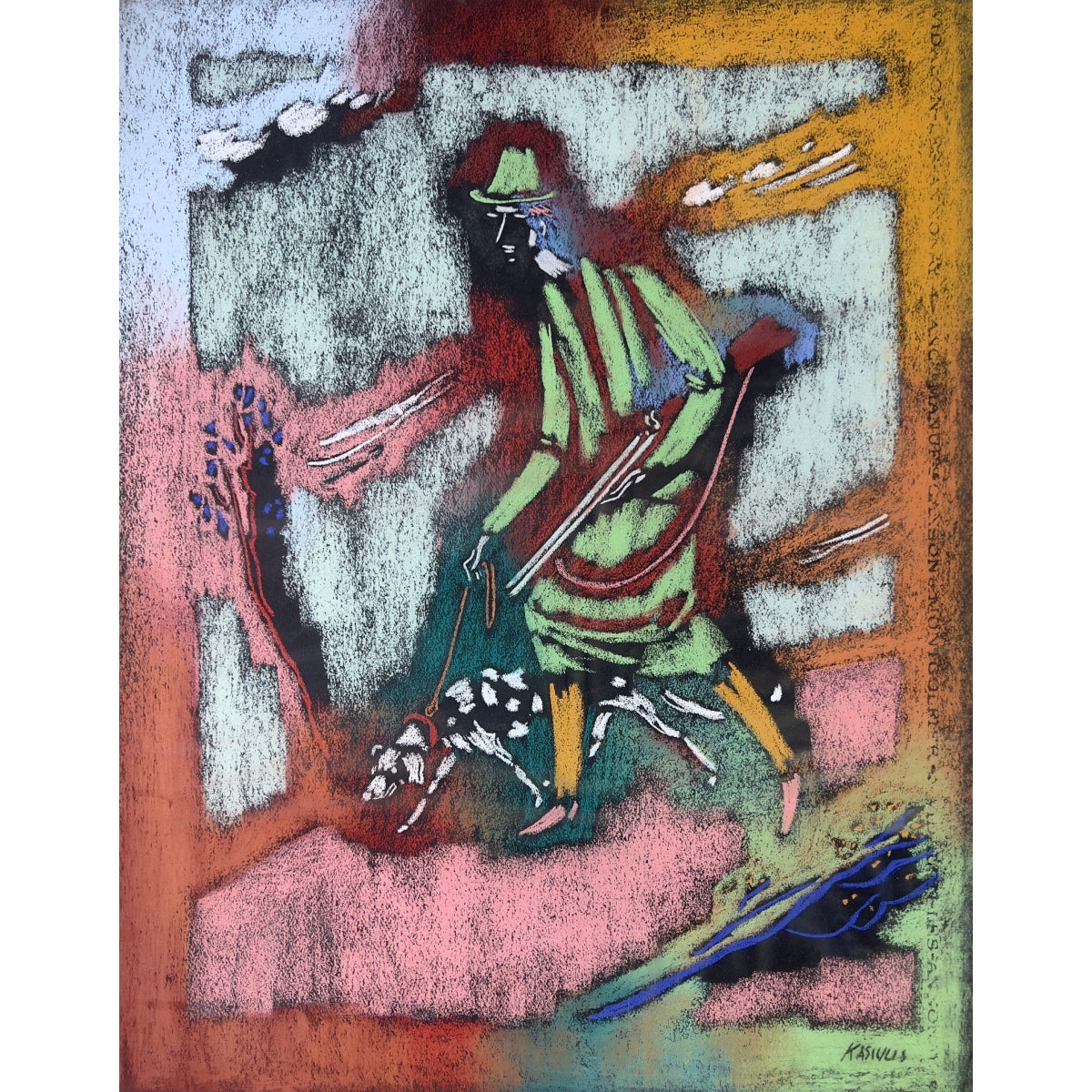 Vytautas Kasiulis | Rytinė medžioklė | Pastelė, popierius, 65x50