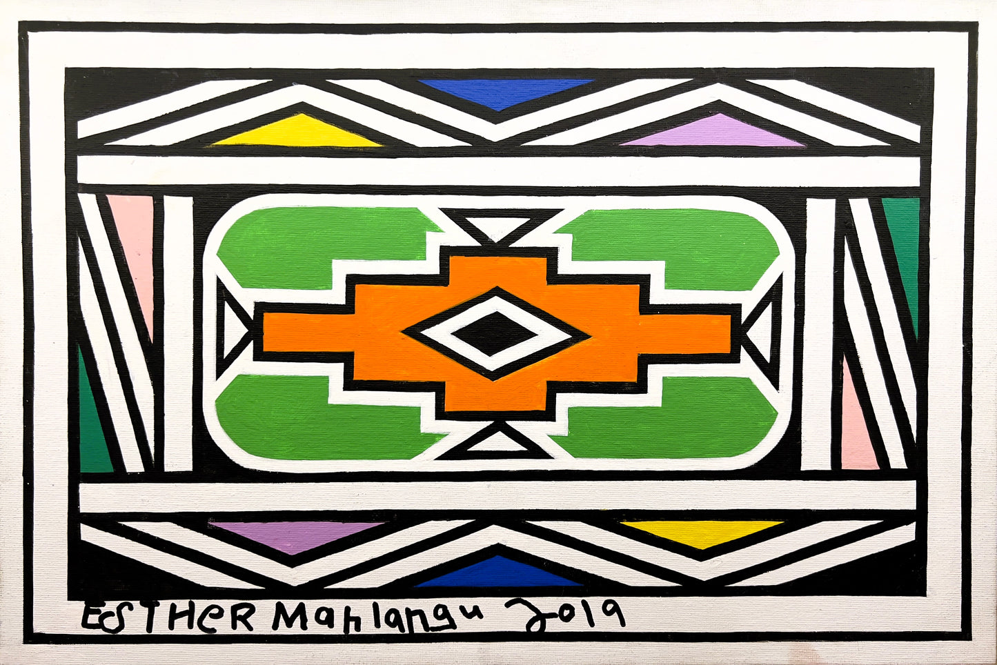 Esther Mahlangu (g. 1935, PAR) | Ndebele Pattern, 2019 | Akrilas, drobė, 30x45