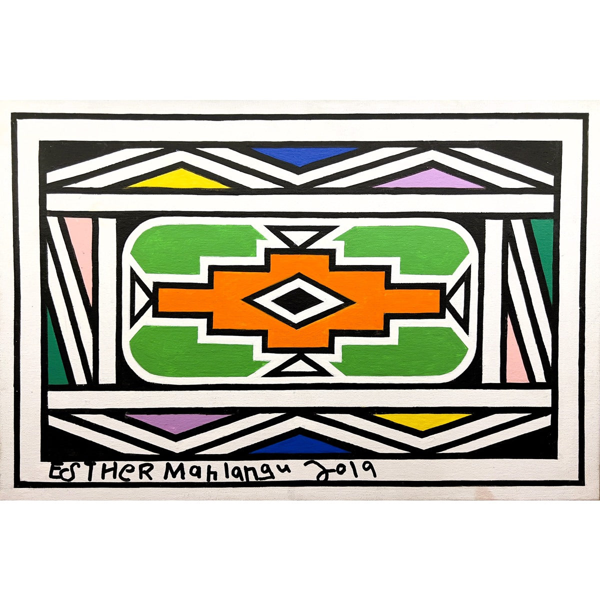 Esther Mahlangu (g. 1935, PAR) | Ndebele Pattern, 2019 | Akrilas, drobė, 30x45
