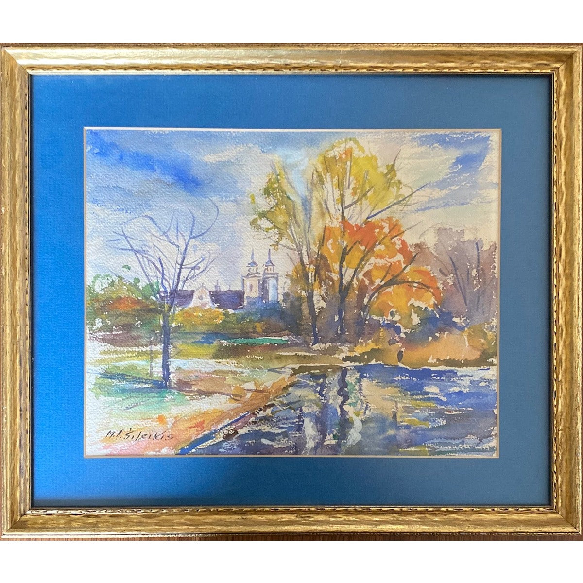 Mikas Šileikis | Peizažas (Čikaga), 1947 | Akvarėlė, popierius, 21x27 (32x38)