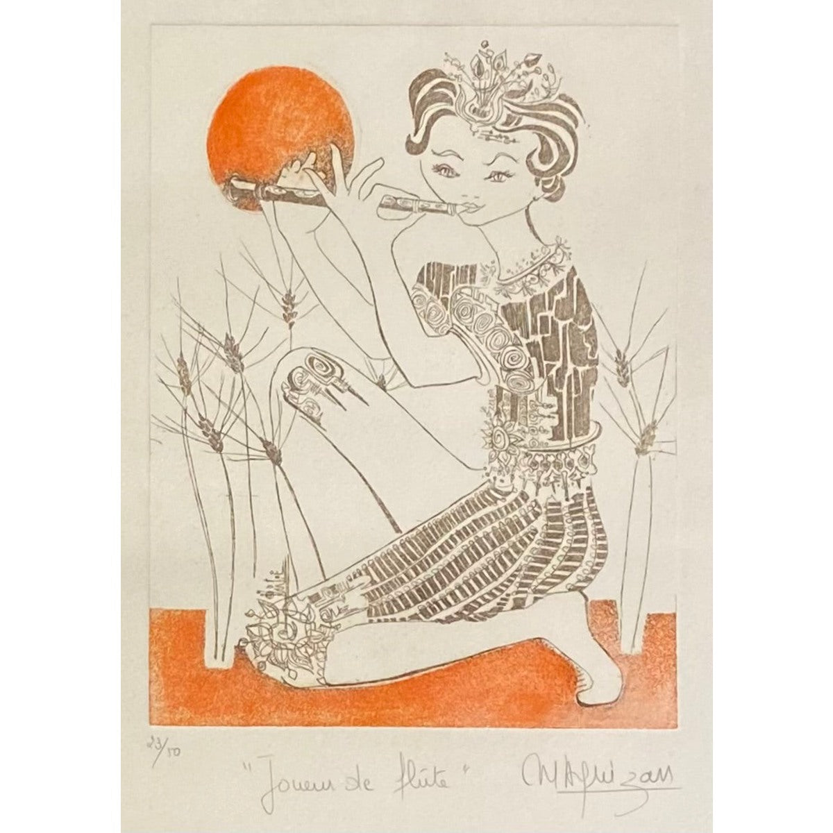 Monique Arquizan (Prancūzija) | Joueur de flûte | Litografija, 24x18