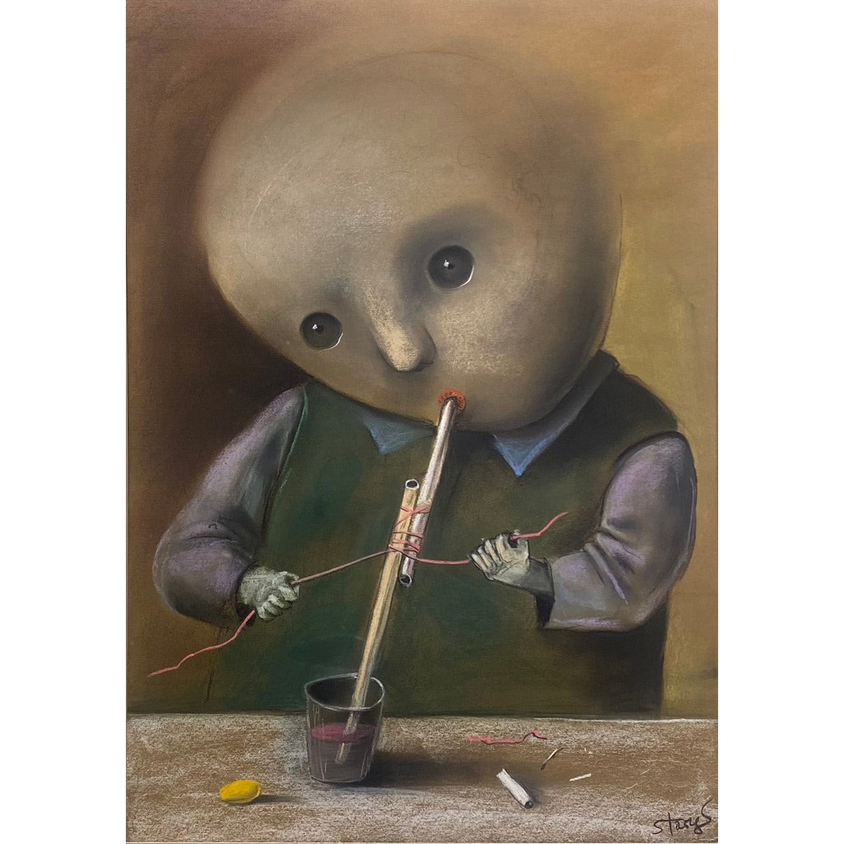 Stasys Eidrigevičius | The Young Inventor, 1980s | Pastel, paper, 69x50 (81x61)