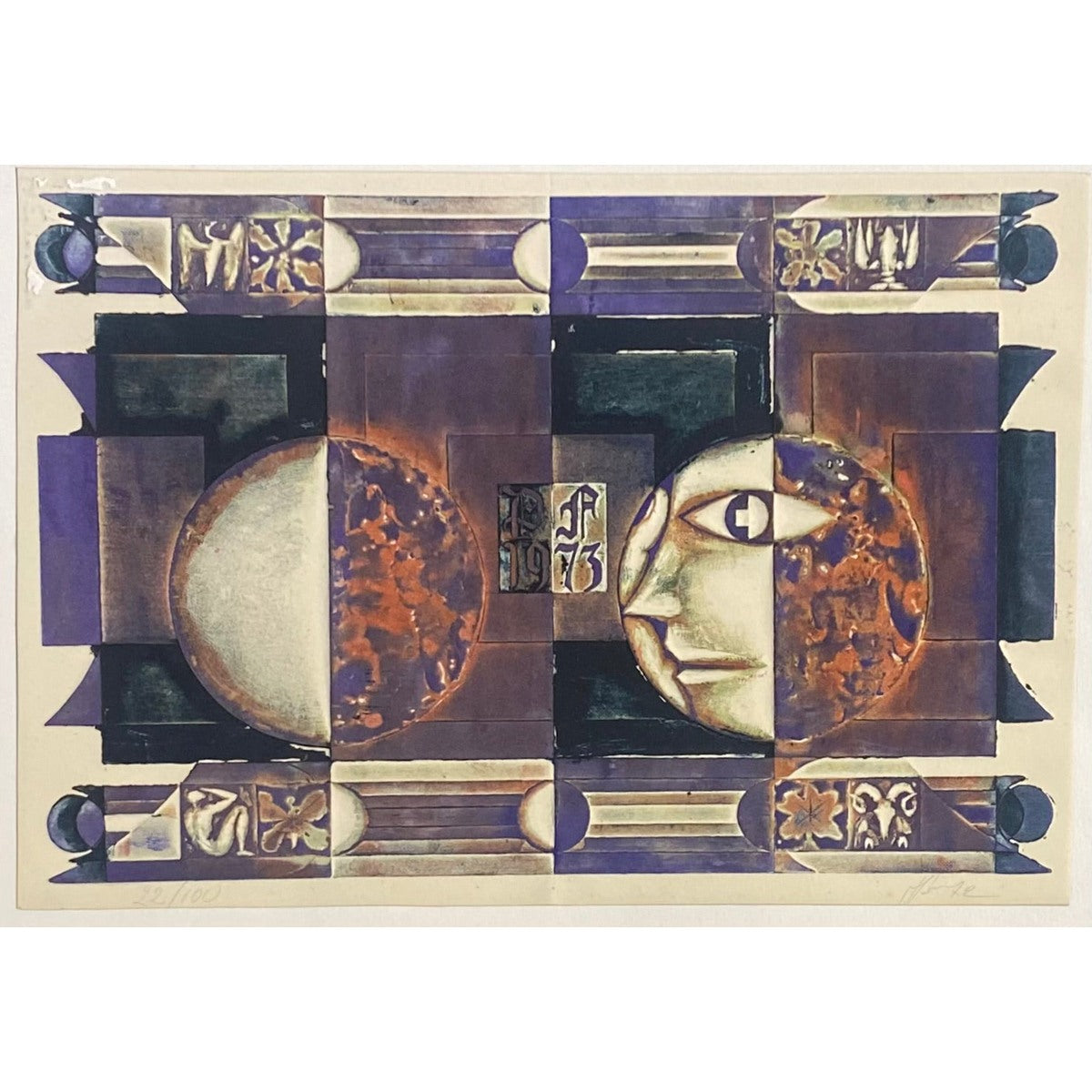 Antanas Kmieliauskas | Sveikinimo atvirukas P.F. 1975 | Pop., autorinė technika (spalv. tekstolito estampas), 24x34
