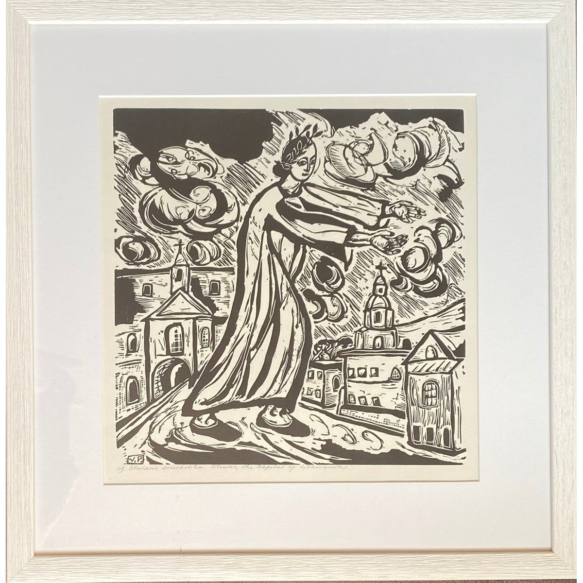 Viktoras Petravičius | Vilniaus simbolika, 1946 | Popierius linoraižinys, 30,5x30,5 (49,5x49)