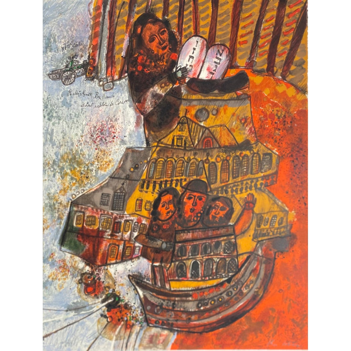 Theo Tobiasse | Rabi Moise Ben Hanoch devient rabbin de Cordoue | 10-spalvė litografija, Arches popierius, 51x67