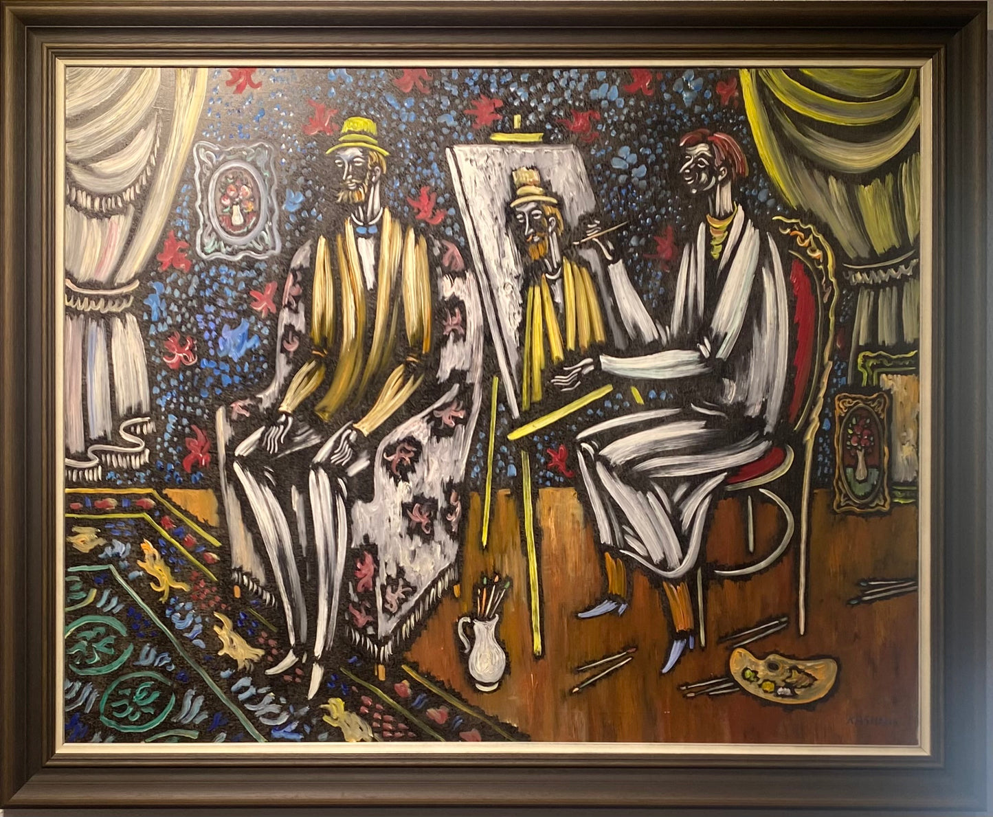 Vytautas Kasiulis | Painter with model | Oil on canvas, 73x93 (86x106)