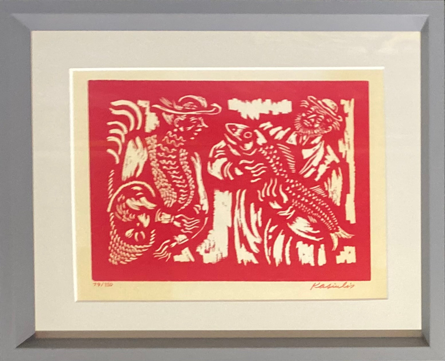 Vytautas Kasiulis | Fisherman with his catch, 1969 | Lithograph, 24x29 (27x33)