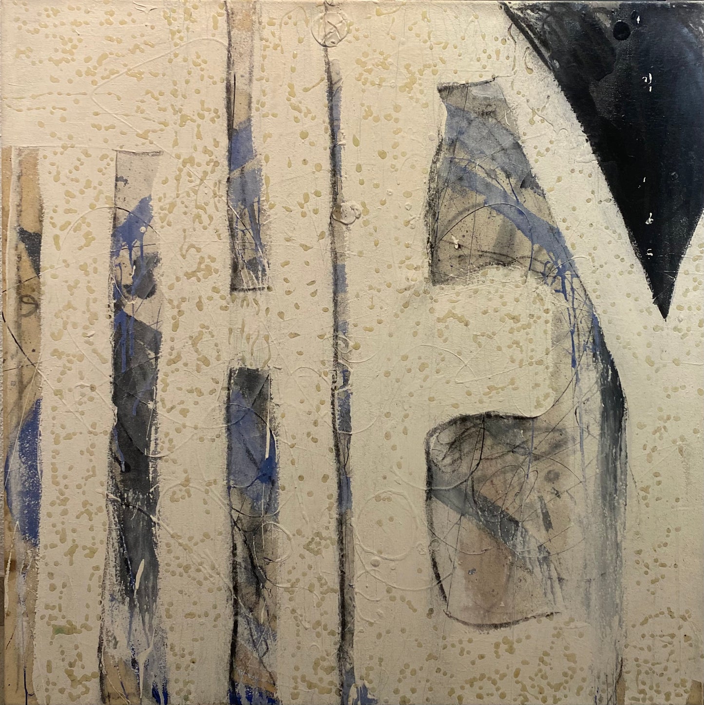 Suzanne McClelland (JAV) | They, 1993 | Acrylic, pen on canvas, with globular resin spots applied to letters, 102x101.5