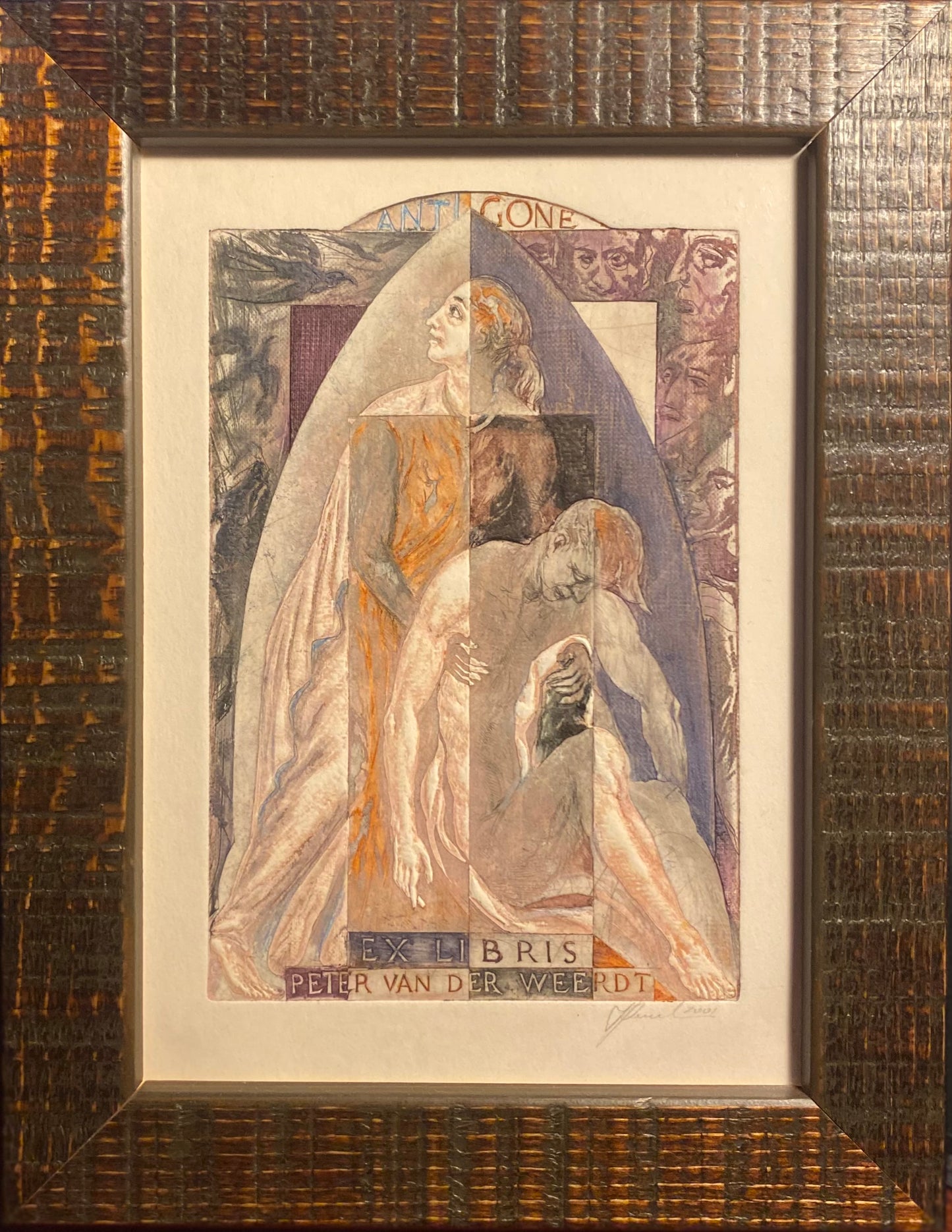 Antanas Kmieliauskas | Antigone. Exlibris Peter Van Der Weerdt, 2001 | Paper, author's technique (coloured textile lithograph), 14,8x9,8 (22x17)