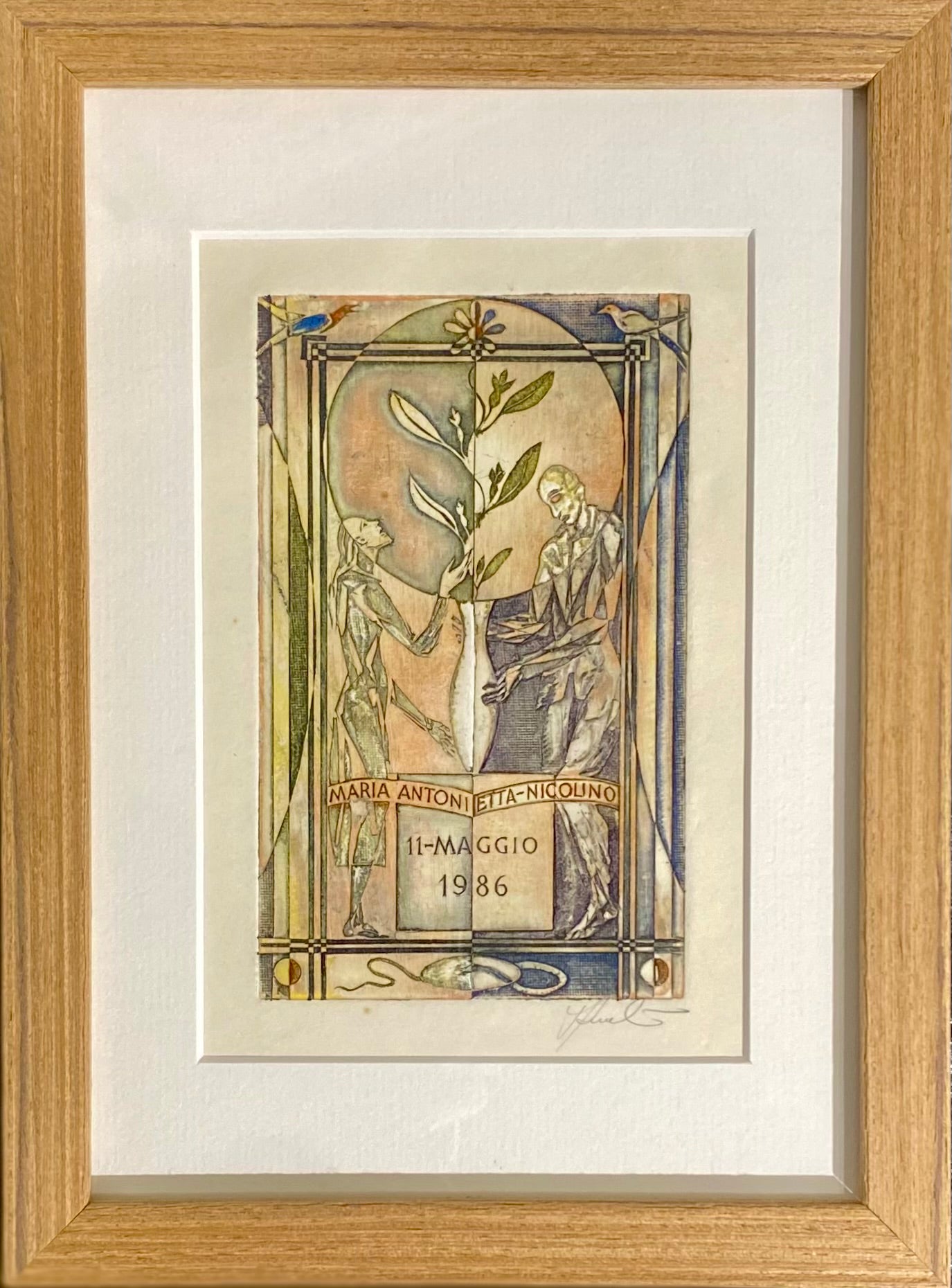 Antanas Kmieliauskas | Ekslibris Nely Van De Weerd, 1996 | Pop., autorinė technika (spalv. tekstolito estampas), 13x8 (23x17)