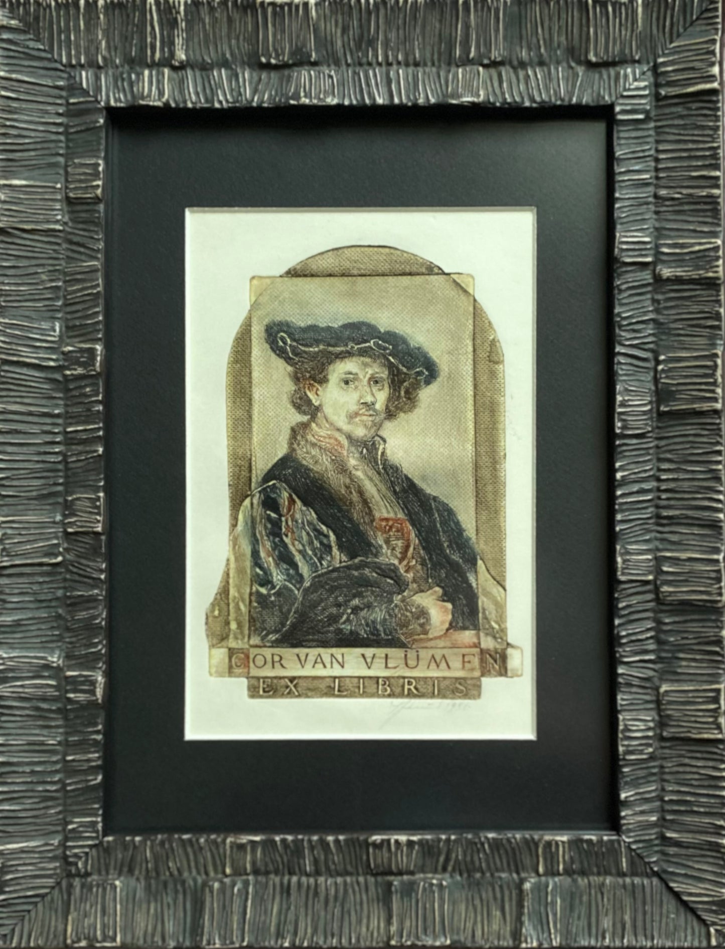 Antanas Kmieliauskas | Ekslibris Cor van Vlijmen, 1996 | Pop., autorinė technika (spalv. tekstolito estampas), 13x9 (26x20)