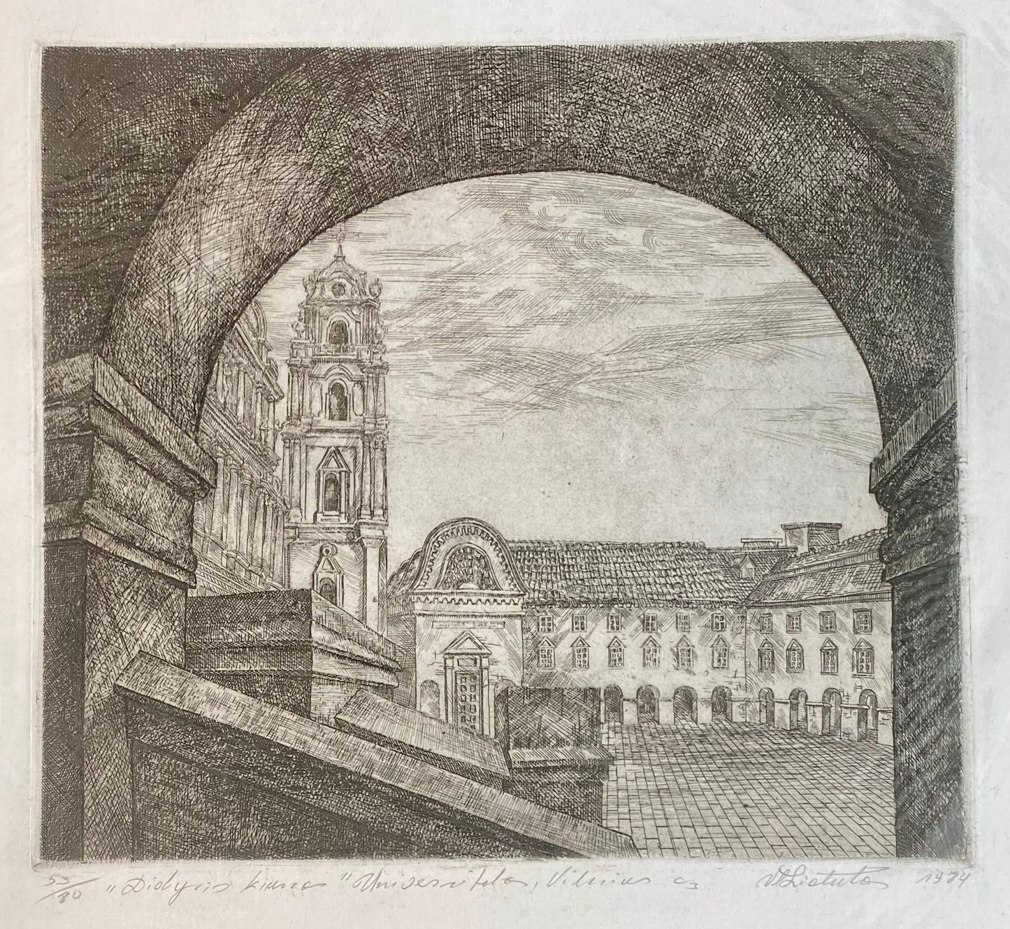 Vladas Liatukas | Universiteto Didysis kiemas, 1984 | Ofortas, 53/80, 27x31