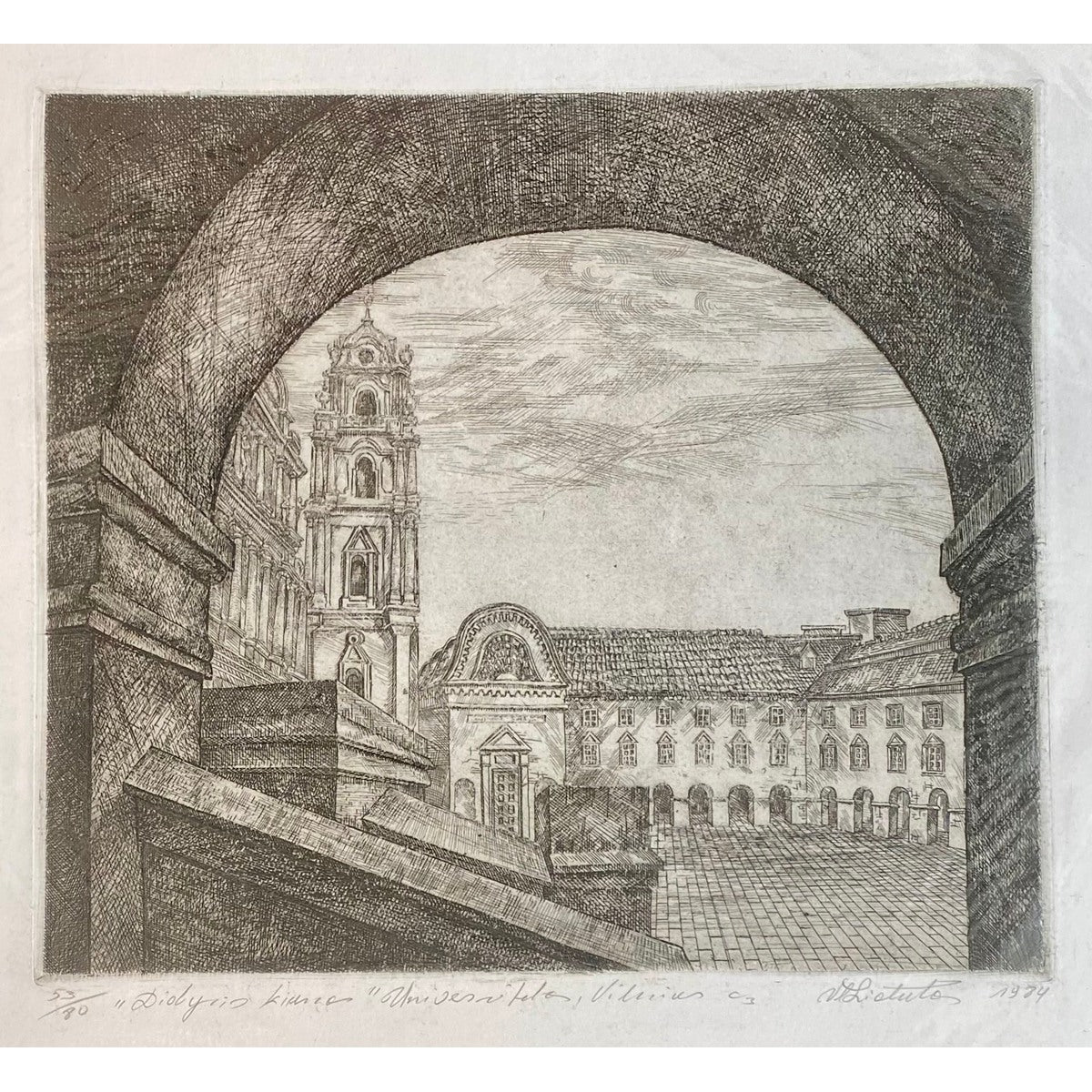 Vladas Liatukas | Universiteto Didysis kiemas, 1984 | Ofortas, 53/80, 27x31