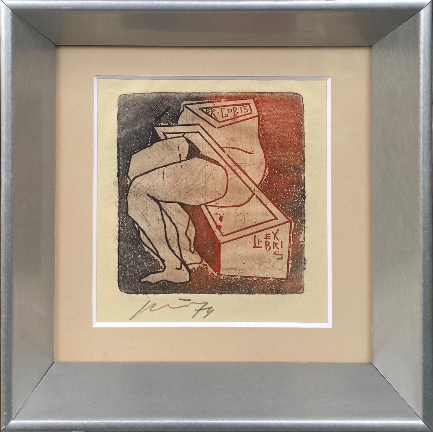 Vincas Kisarauskas | Ex Libris Bronius Gobis, 1974 | Etching, 7,5x7,5 (14,5x14,5)