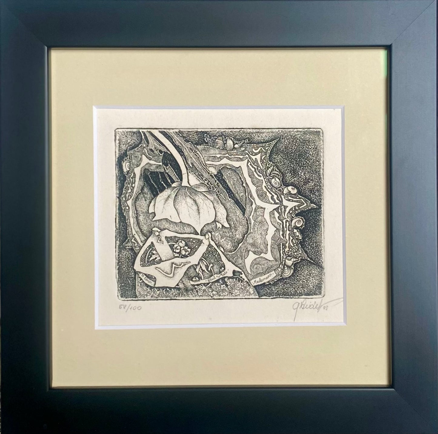 Gražina Didelytė | Ekslibrisas Wout + Miets Meulemans, 1993 | Ofortas, 59/100, 7,8x8,8 (18x18)