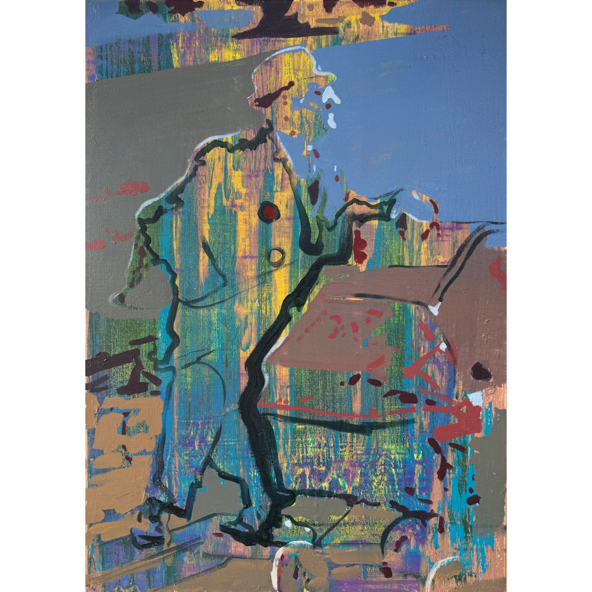 Linas Kaziulionis | Žmogus netinkamoje vietoje, 2024 | Drobė, akrilas, aerozoliniai dažai, 70x50