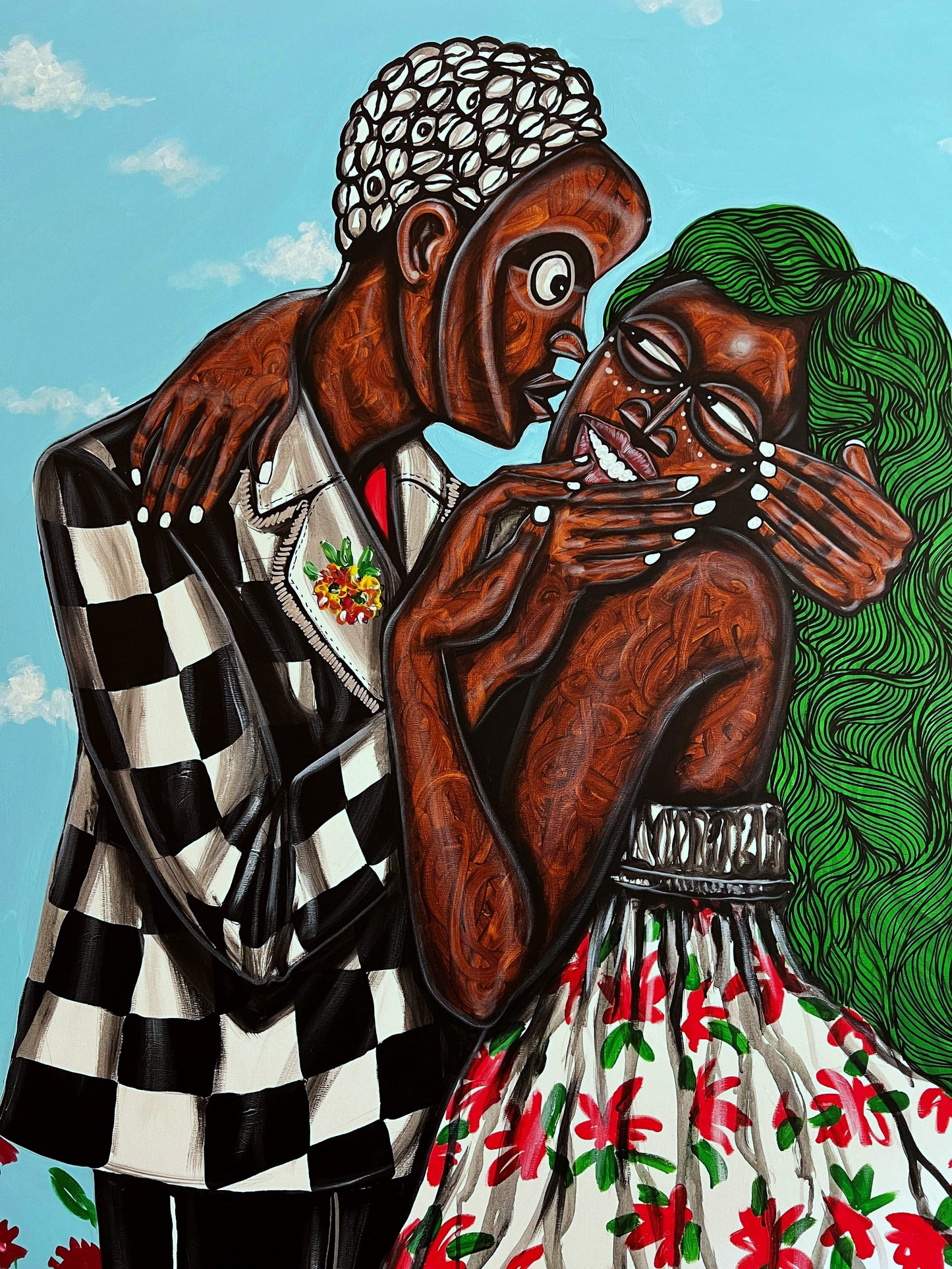 Obou Gbais (Ivory Coast) | Le bisou d’Obou, 2024 | Acrylic on canvas, 130×130