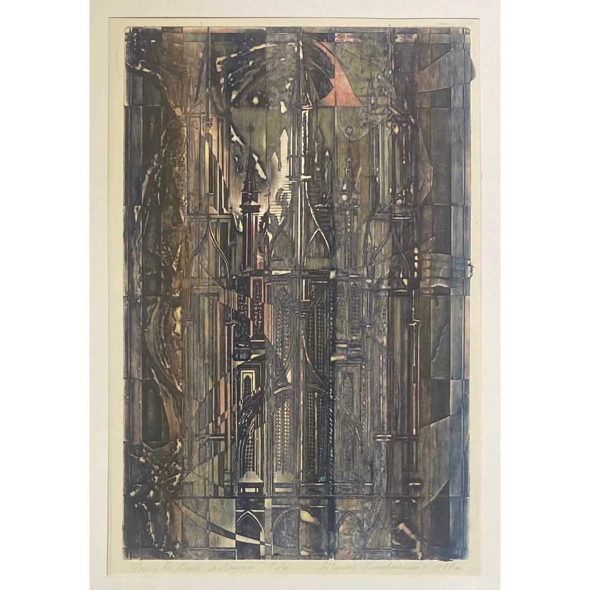 Antanas Kmieliauskas | Vilniaus Šv. Onos bažnyčia, 1977 | Pop., autorinė technika (spalv. tekstolito estampas), 44x29 (66x49)
