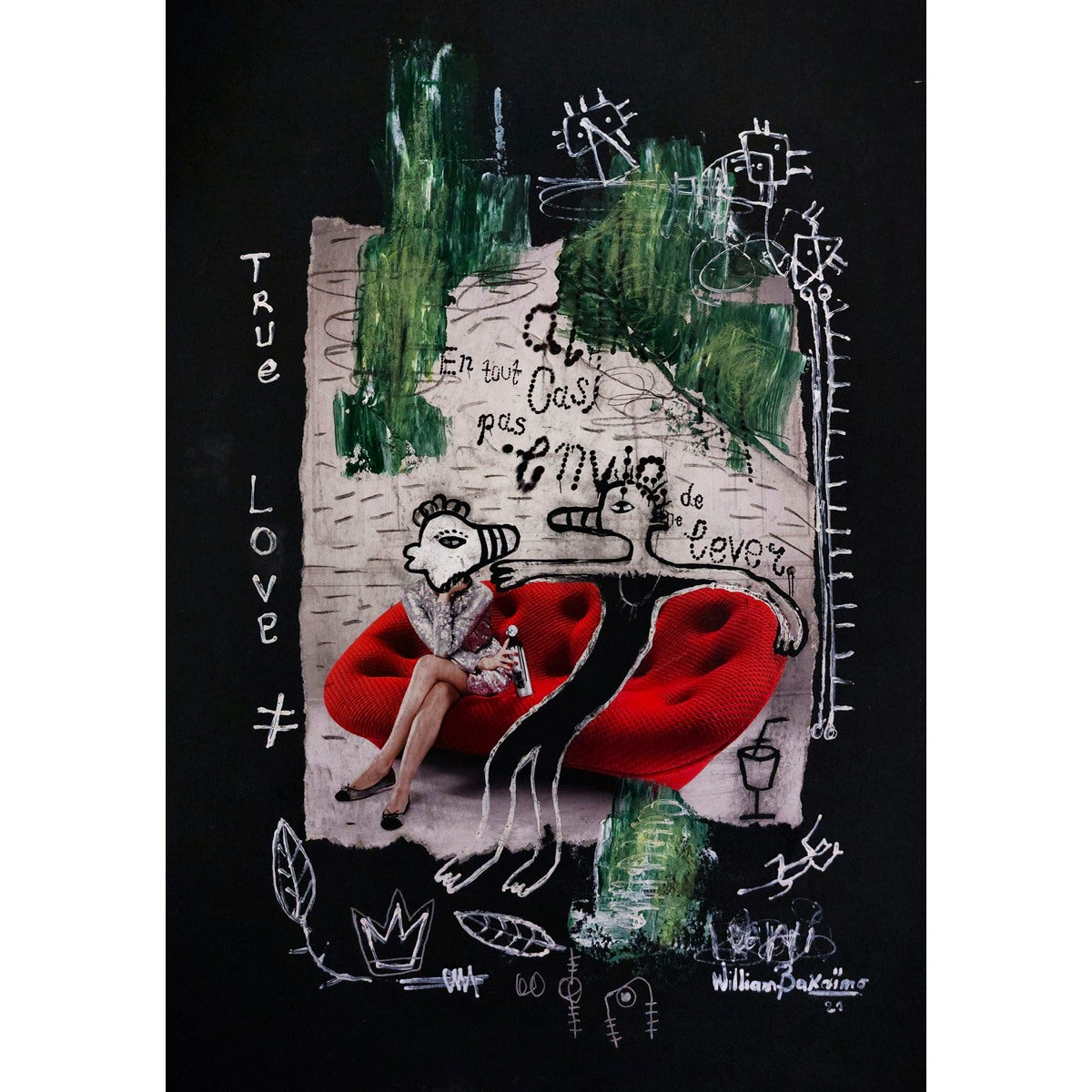 William Bakaïmo (b. 1988, Cameroon) | True Love, 2021 | Mixed media, paper, 42×30