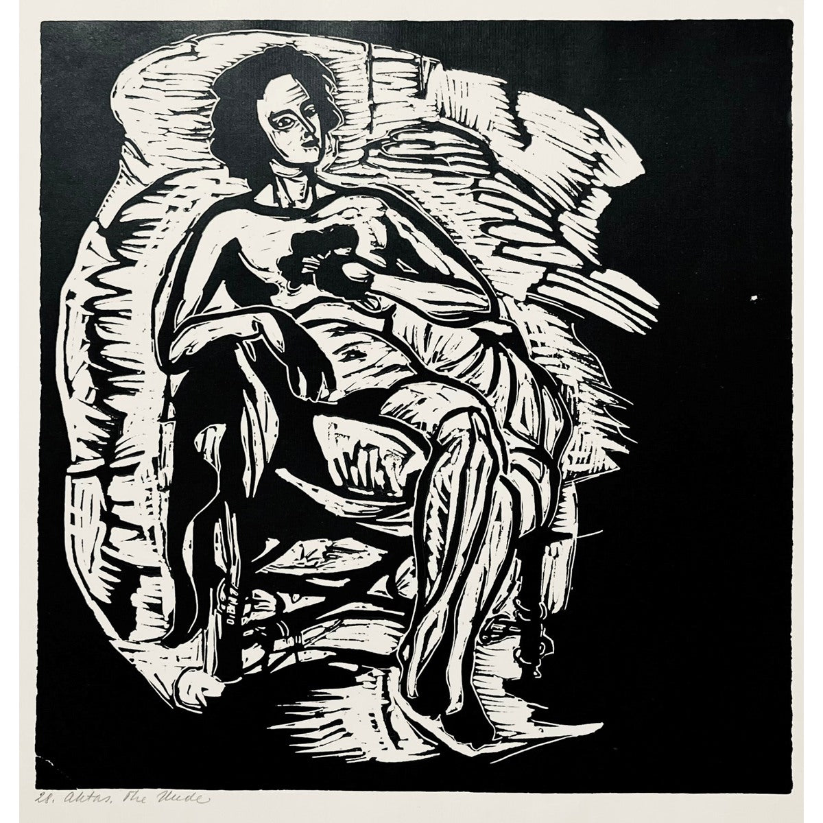 Viktoras Petravičius | Aktas, 1949 | Popierius linoraižinys, 30x30 (53x51)