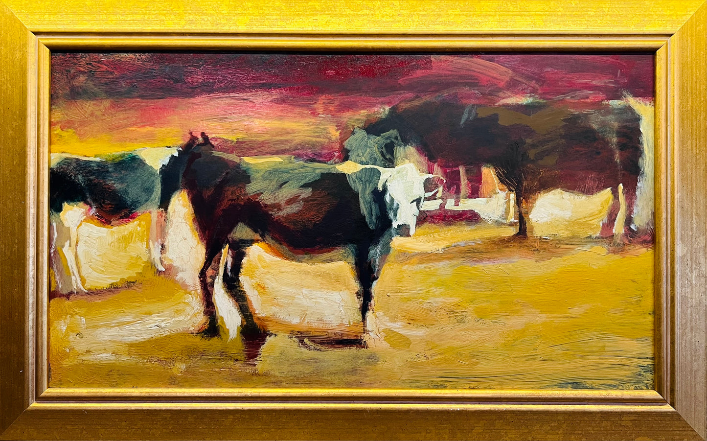 Vytas Bronius Kapočiūnas | Karvės dulkių audroje | Kartonas, aliejus, akrilas, 35×63 (48×74)