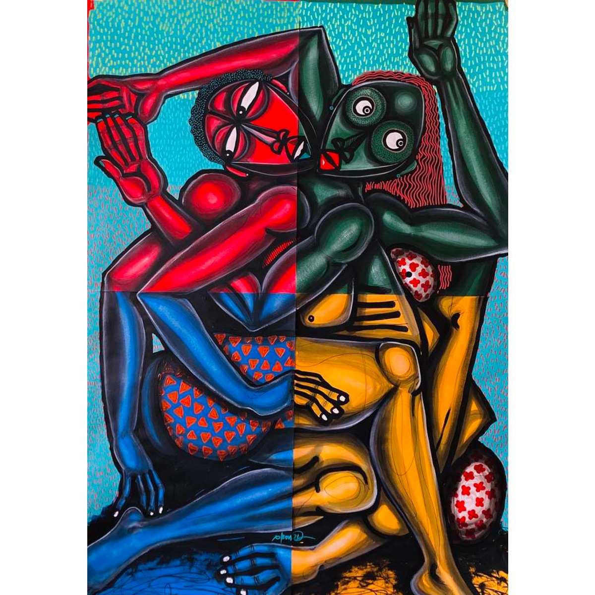 OBOU GBAIS | Jeu d’amour 03, 2021 | Akrilas, popierius, 140x100