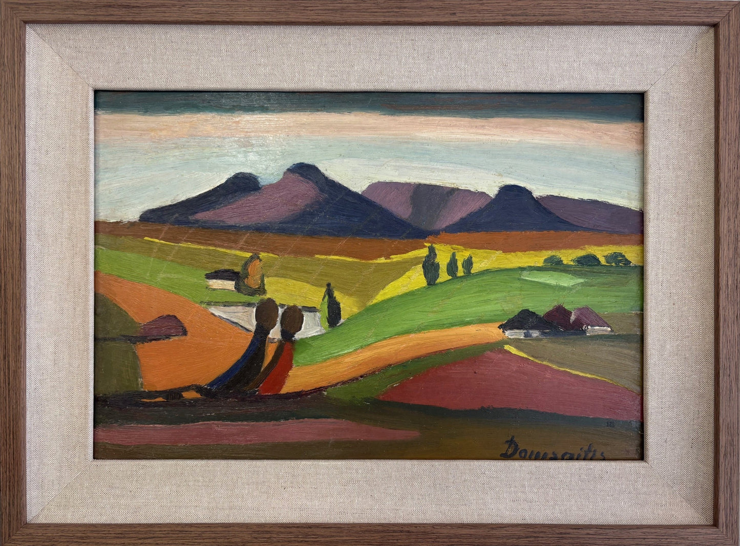 Pranas Domšaitis | Miesto peizažas (su vežimu) | Aliejus, kartonas, 36 x 53,5 cm (48 x 65)