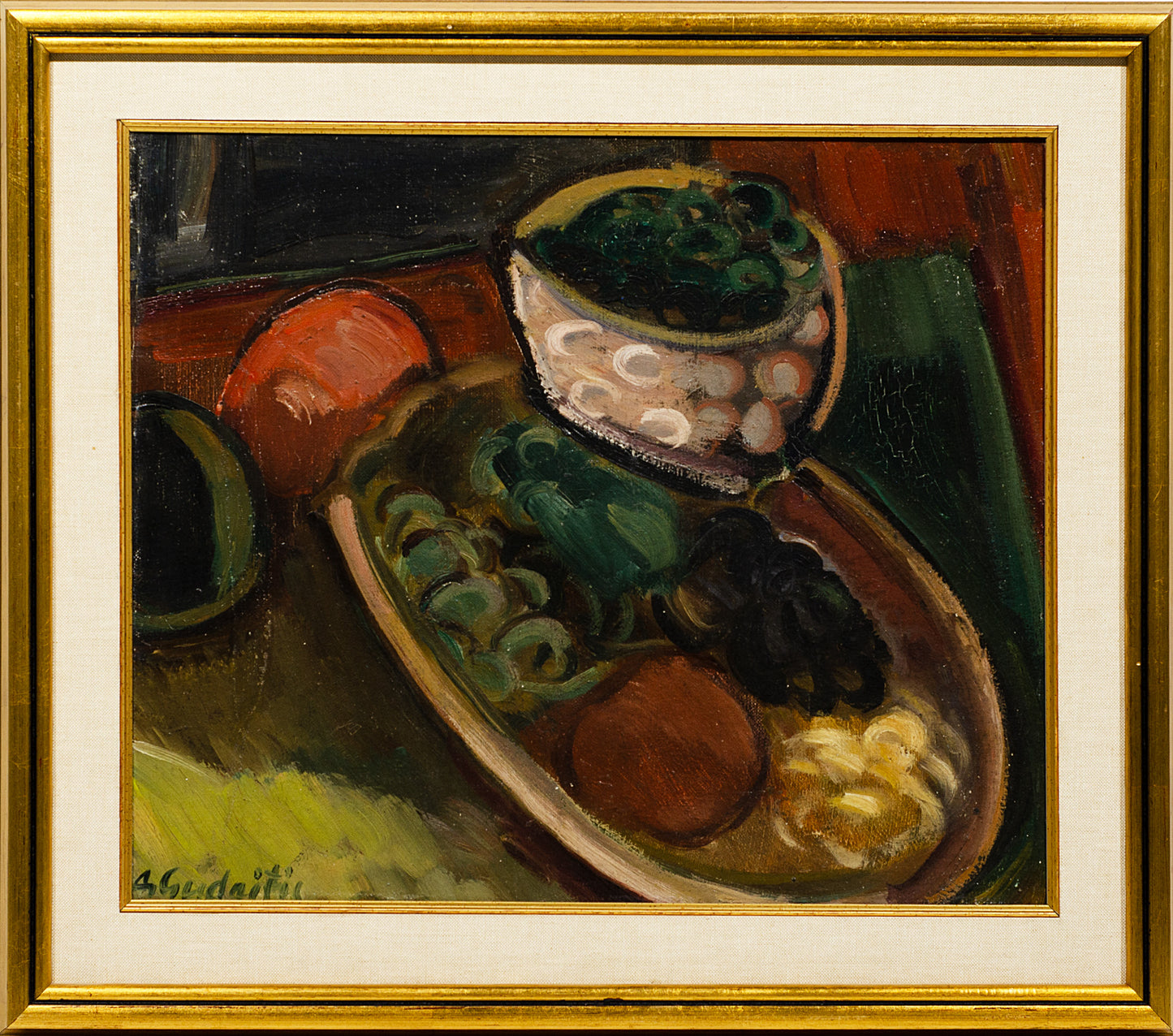 Antanas Gudaitis | Natiurmortas su daržovėmis, 1930 | Aliejus, drobė, 39x45.5 (51x58)