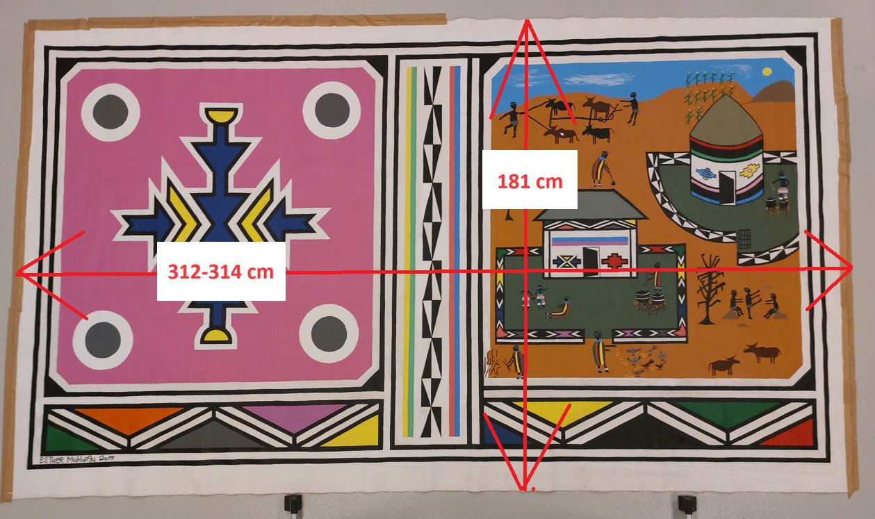 Esther Mahlangu (g. 1935, PAR) | Ndebele Dwelling, 2015 | Akrilas, drobė, 168x304