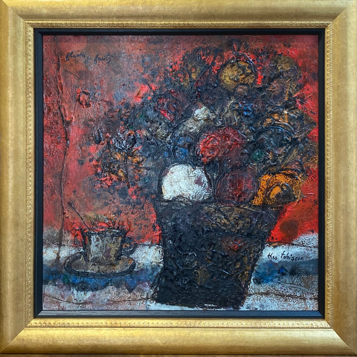 Theo Tobiasse | Fleurs et Fruits / Gelės ir vaisiai, 1967 | Drobė, aliejus, 40,5x40,5 (50x50)