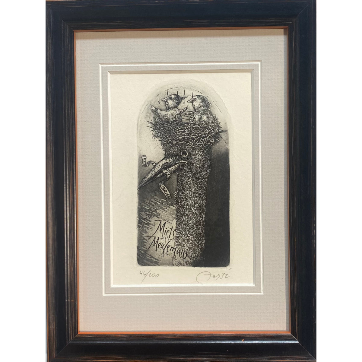Nijolė Šaltenytė | Ekslibrisas Miets Meulemans, 1992 | Ofortas, akvatinta, 44/100, 10,5x5,5 (20x15)