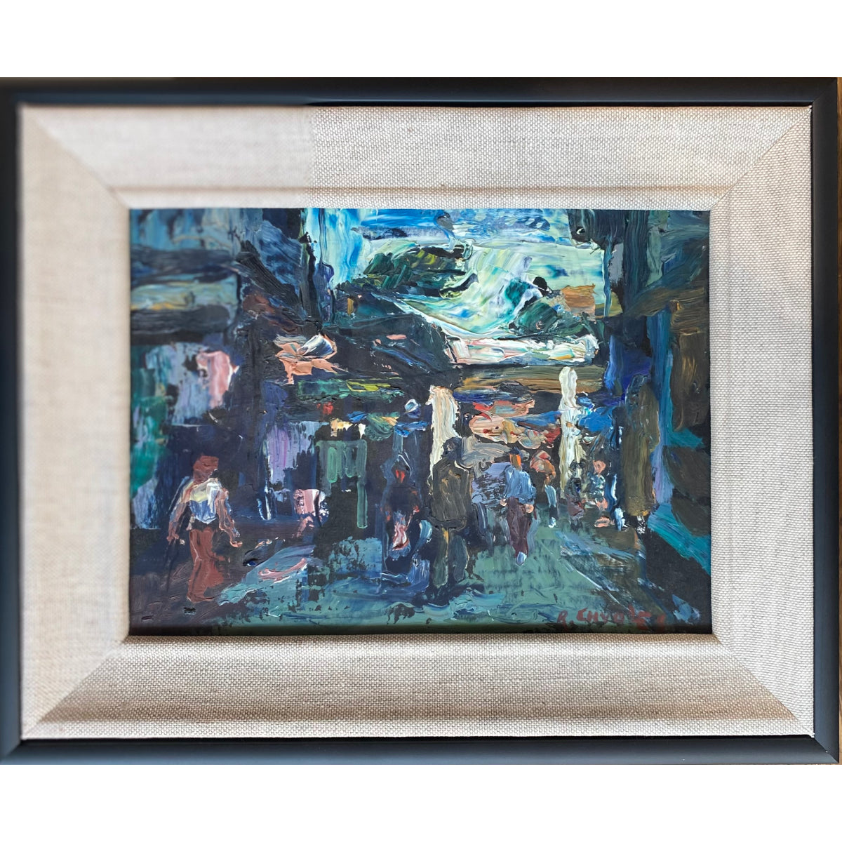 Rafael Chwoles | Blue Night Street | Oil on cardboard, 19x24 (27x33)