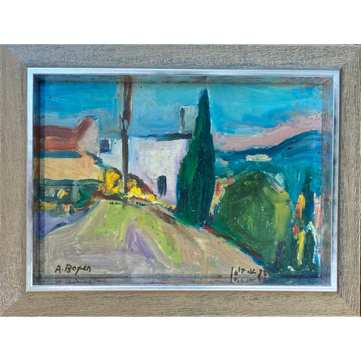 Alexander Bogen | View in Safed, 1973 | Oil on cardboard, 17x24.5 (23x30.5)