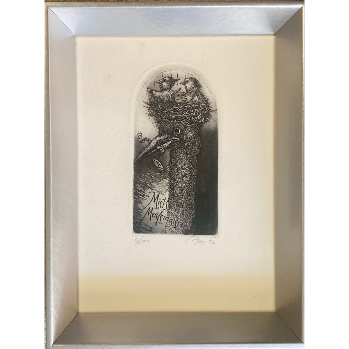 Nijolė Šaltenytė | Ex Libris Miets Meulemans, 1992 | Etching, 6/100, 10,5x5,5 (20x15.5)