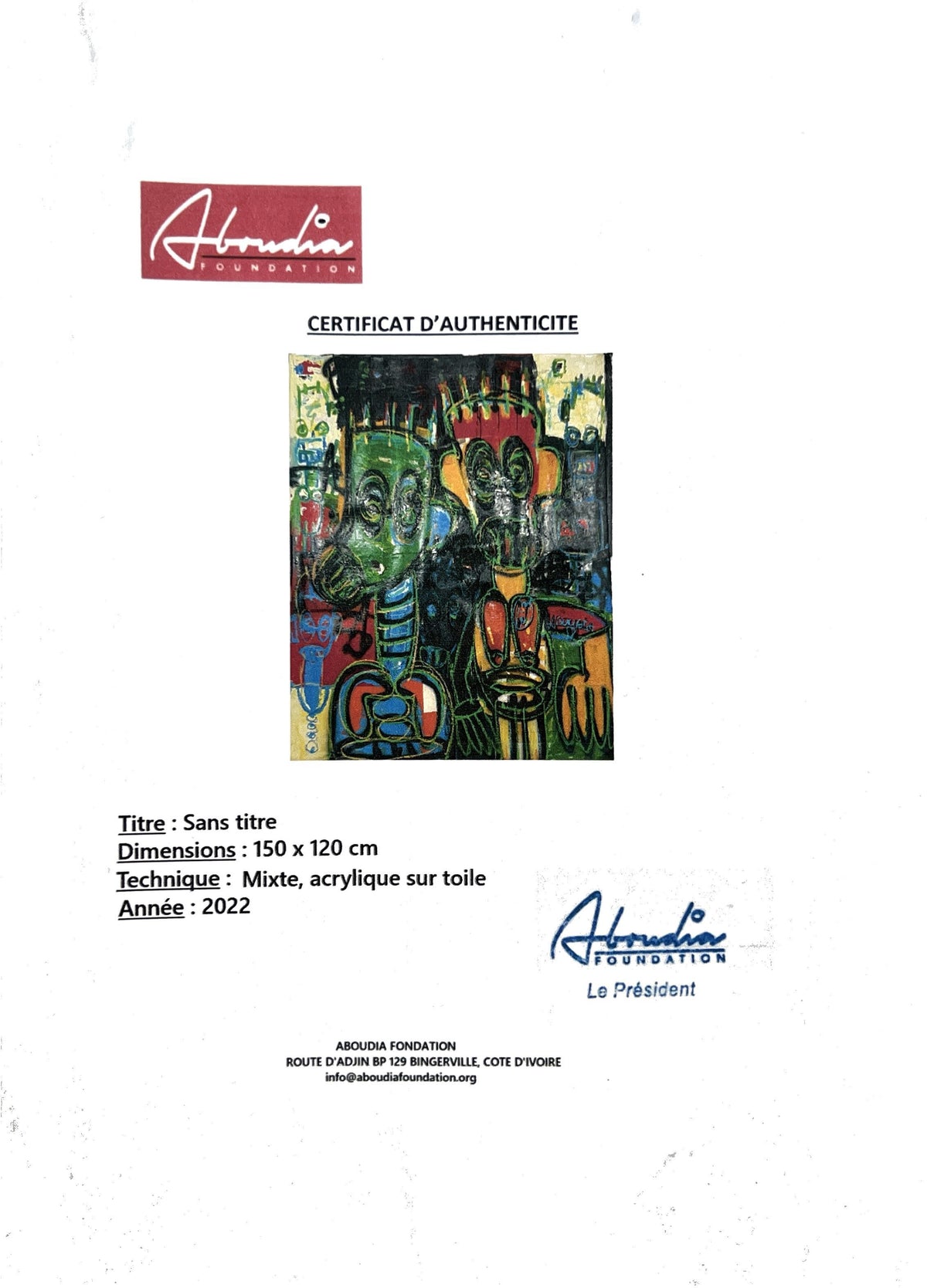 Aboudia (Ivory Coast) | Nouchi dvasios, 2022 | Akrilas, mišri technika, drobė, 149x120,5 (152x123,5)