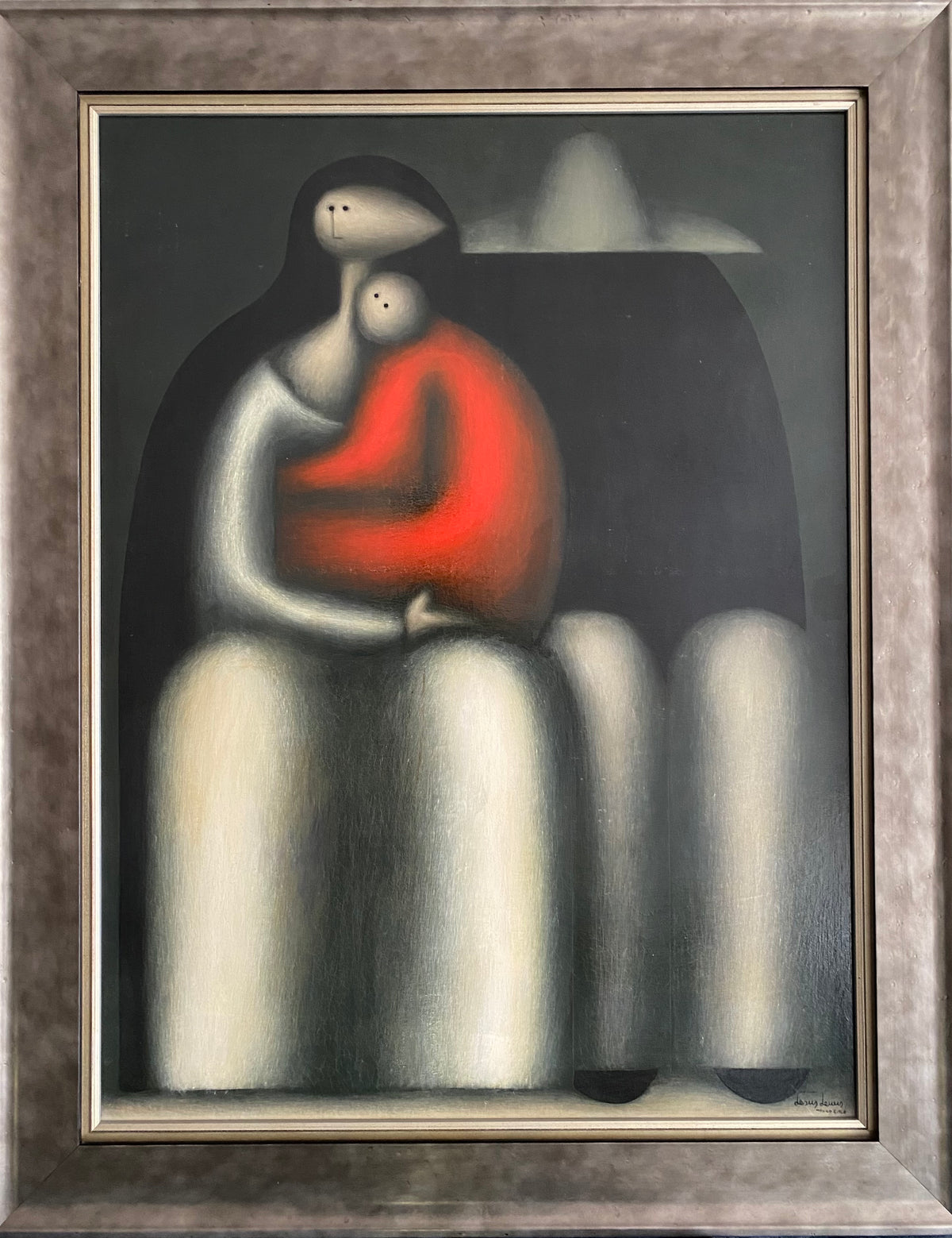 Jesus Mariano LEUUS (Meksika) | Seated Family Holding Their Child In Red, 1968 | Aliejus, kartonas, 80x60 (95x75)