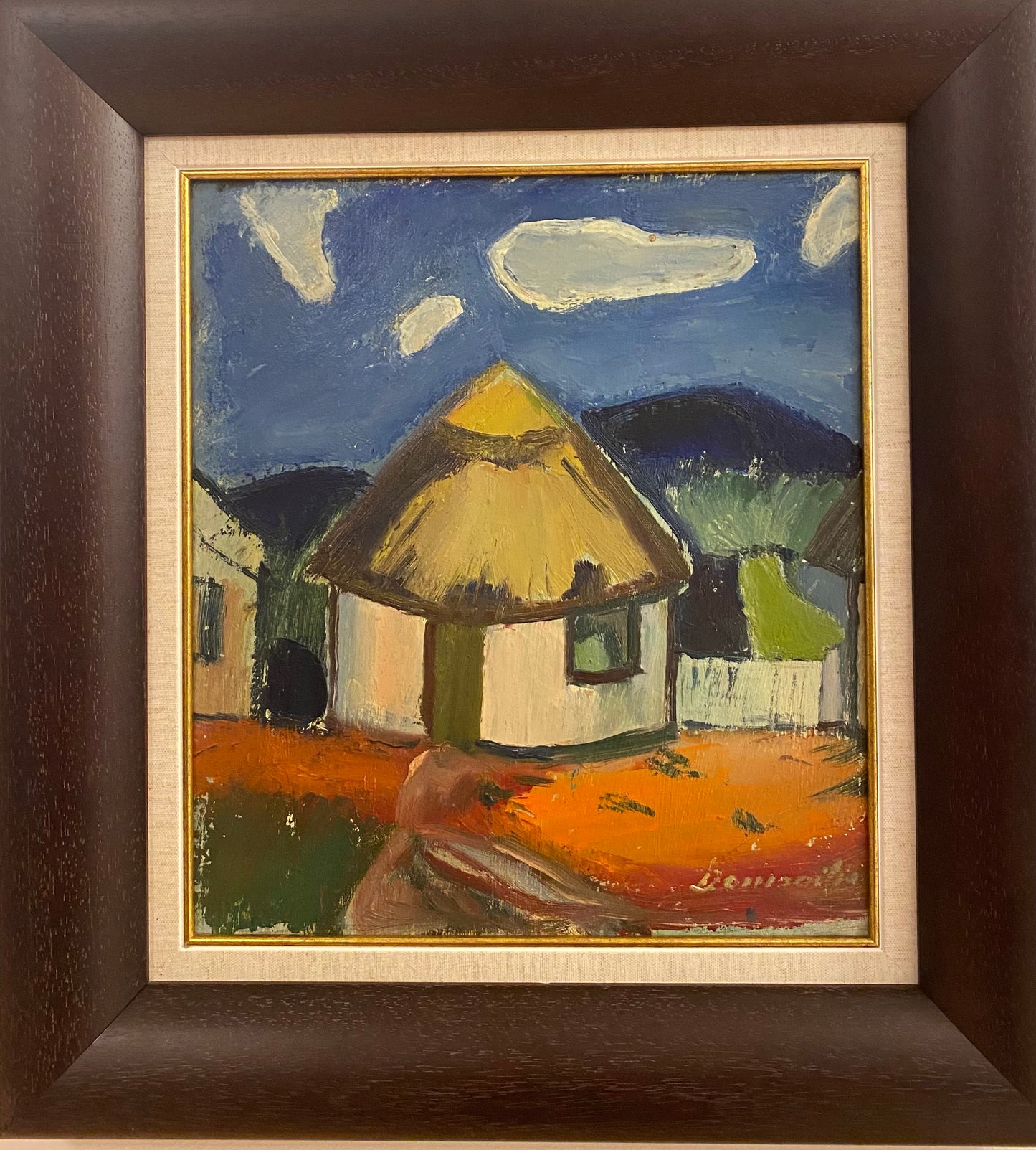Pranas Domšaitis | Basuto huts | Oil on cardboard, 35x32 (50x47)