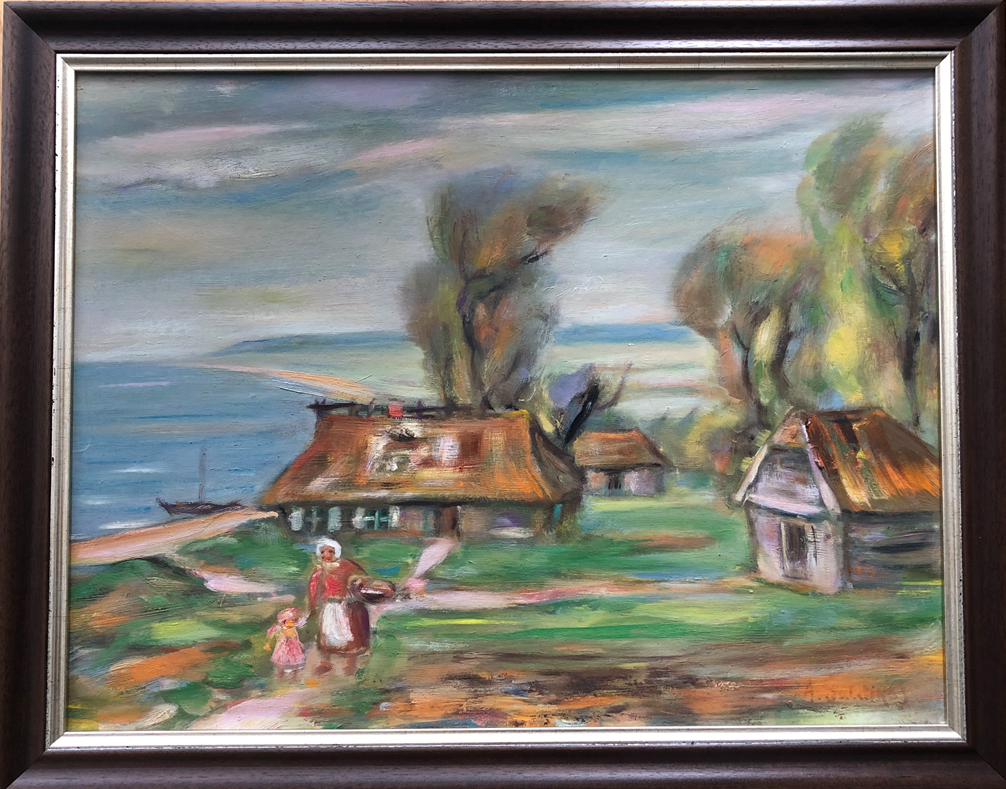 Adomas Galdikas | Bobutė prie jūros | Aliejus, kartonas, 45x58