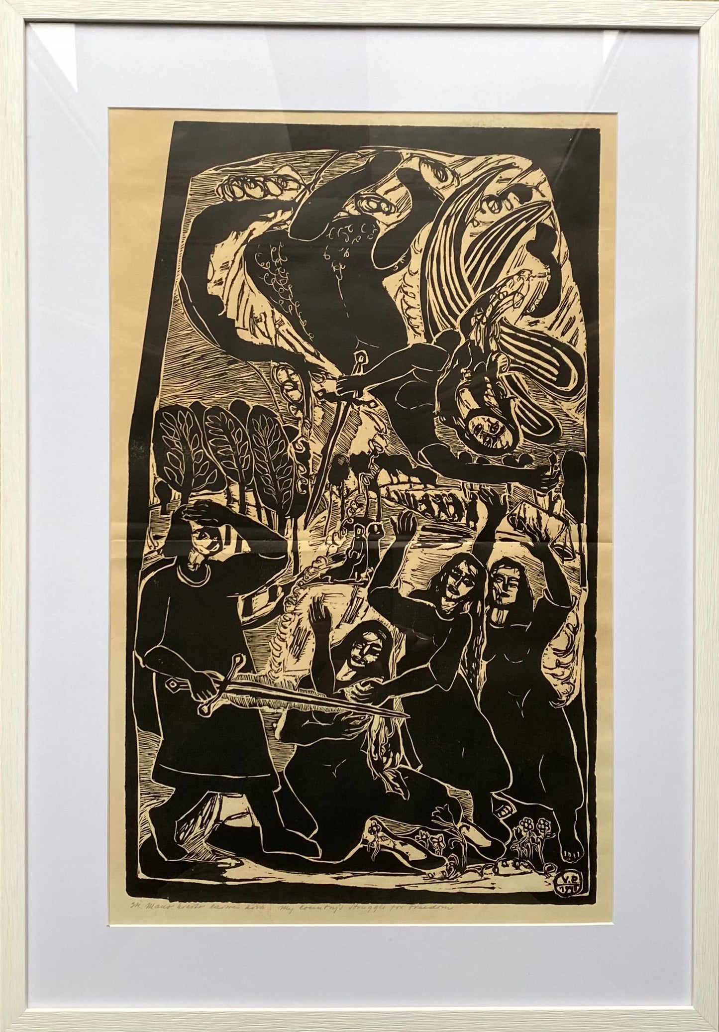 Viktoras Petravičius | Mano krašto laisvės kova, 1946 | Linoraižinys, 58x35 (76.5x53.5)