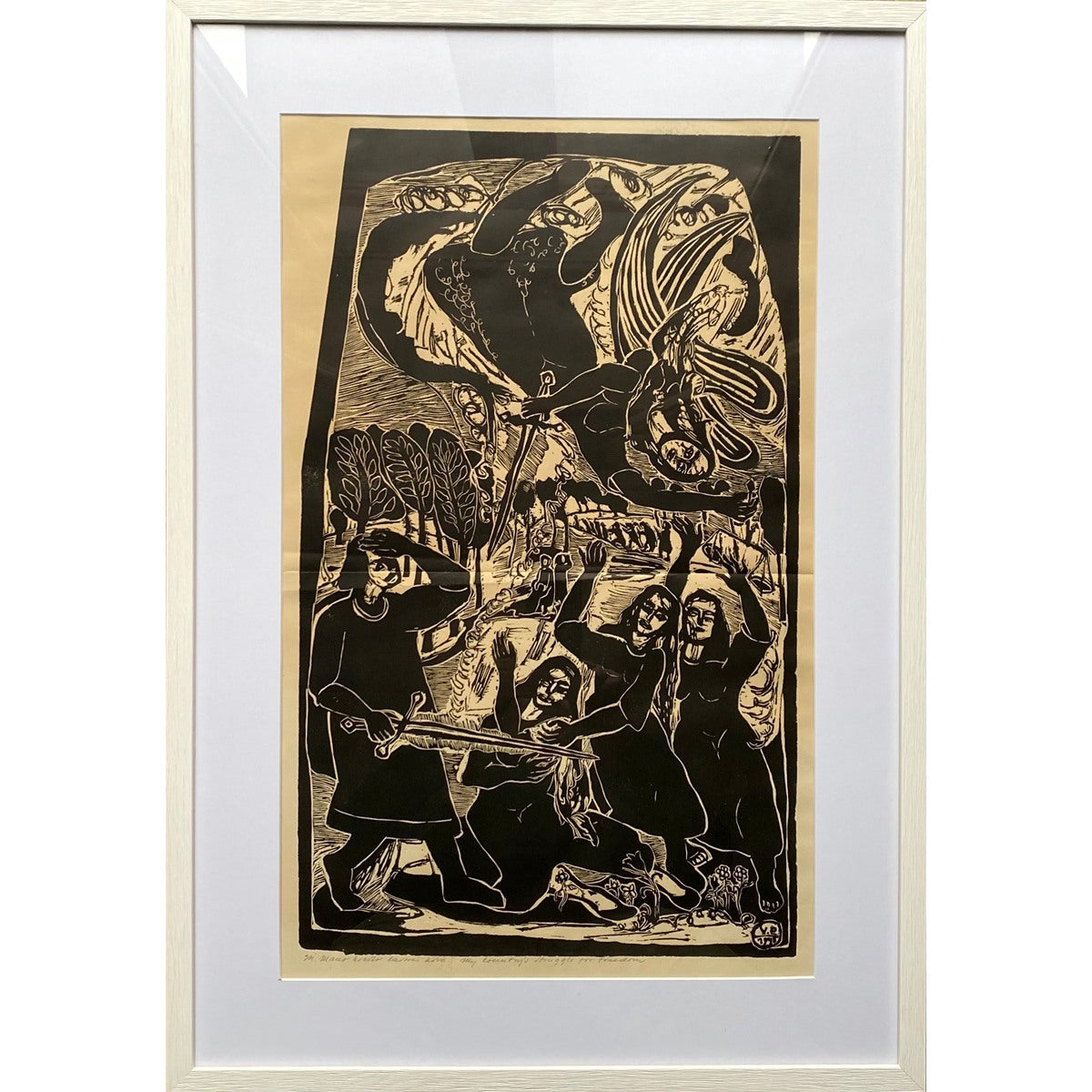 Viktoras Petravičius | Mano krašto laisvės kova, 1946 | Linoraižinys, 58x35 (76.5x53.5)