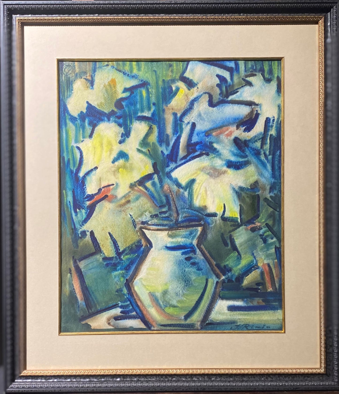 Jonas Rimša | Jarron con flores (Gėles vazoje), 1961 | Akvarėlė, popierius, 50x40 (70x60)