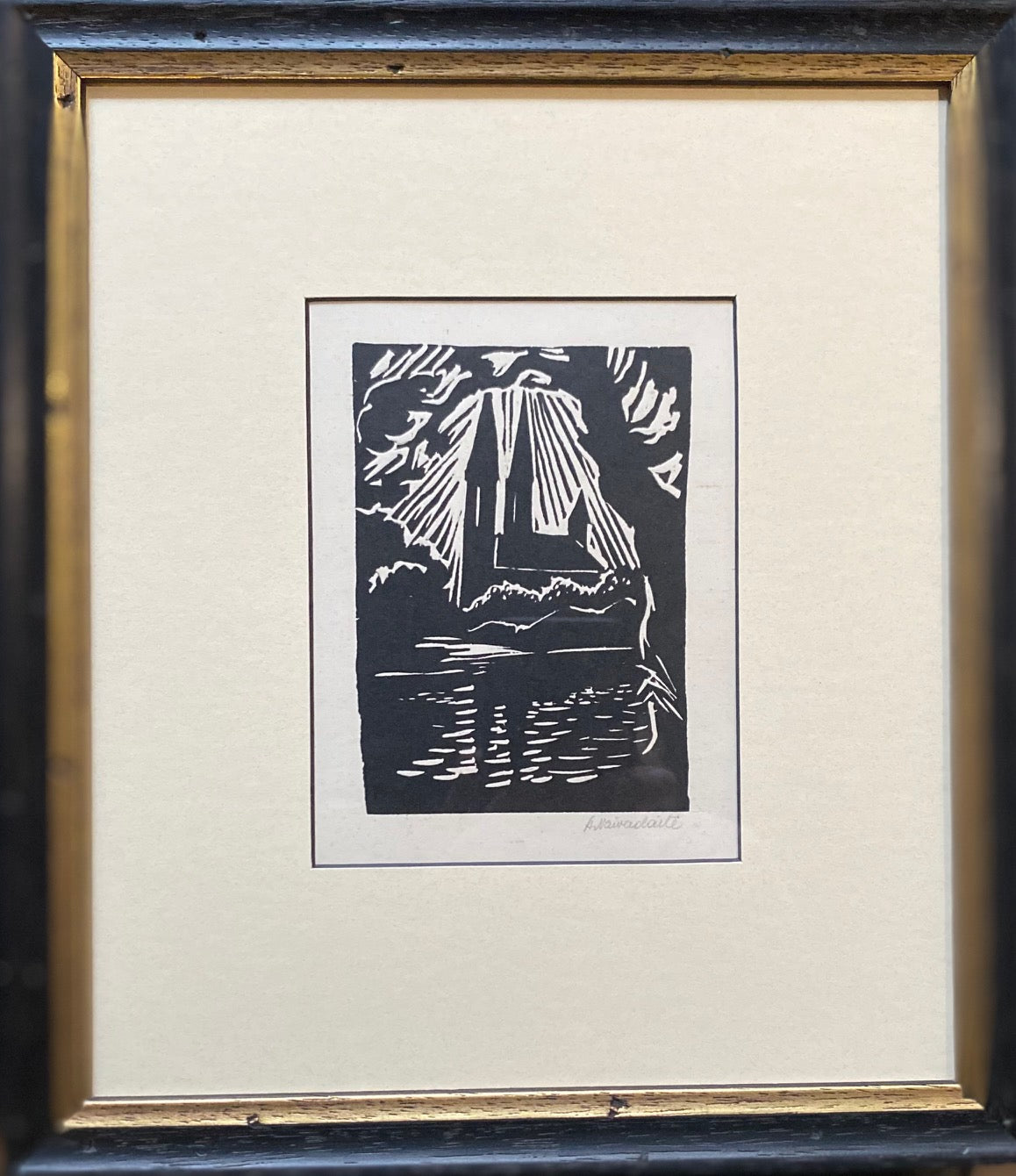 Aspazija Vaivadaitė Surgailienė | Bažnyčia I, 1958 | Linoraižinys, 11,5x8