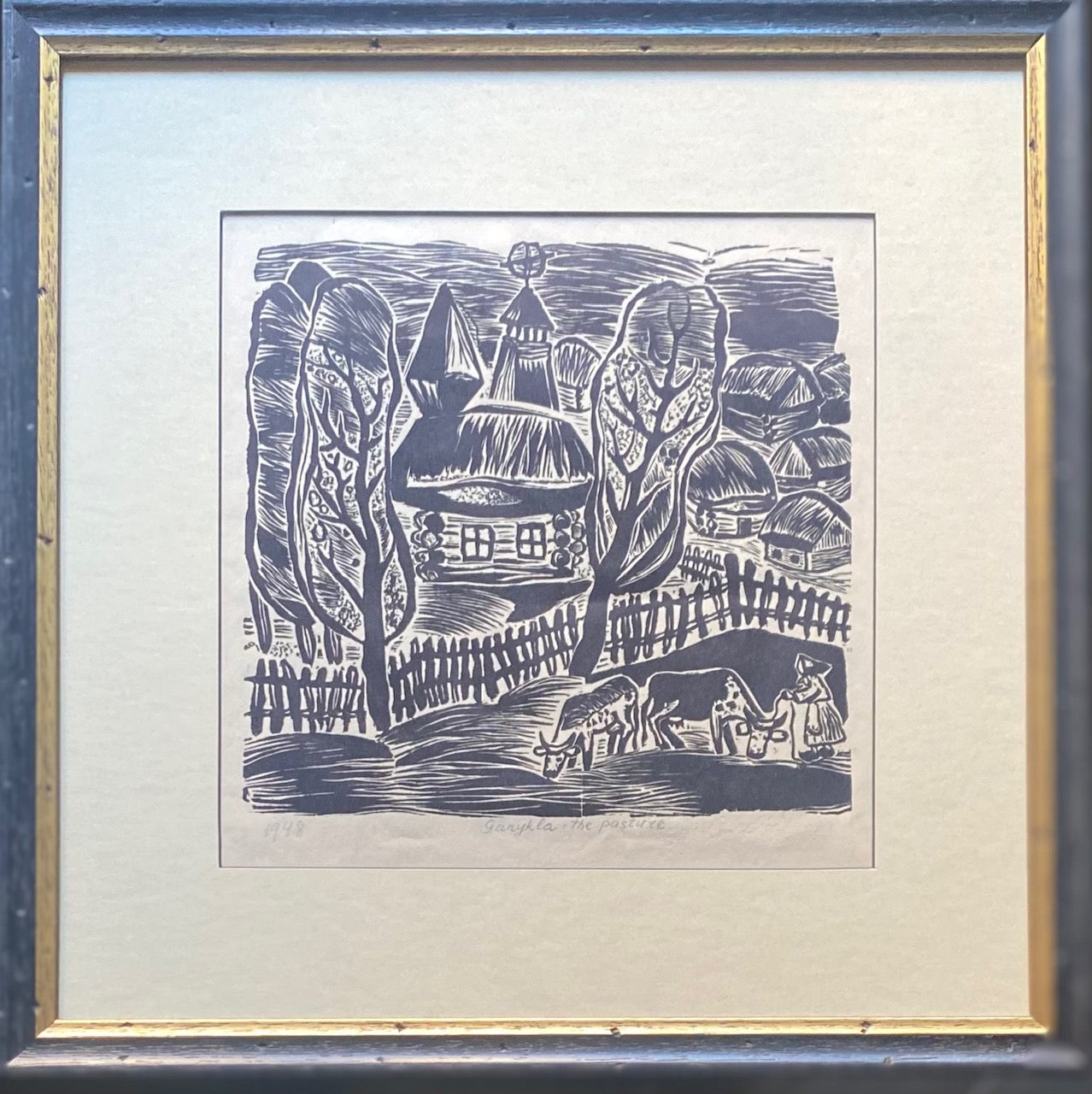 Paulius Augius-Augustinavičius | The pasture, 1948 | Linocut, 20,5x21,5 (38x38)