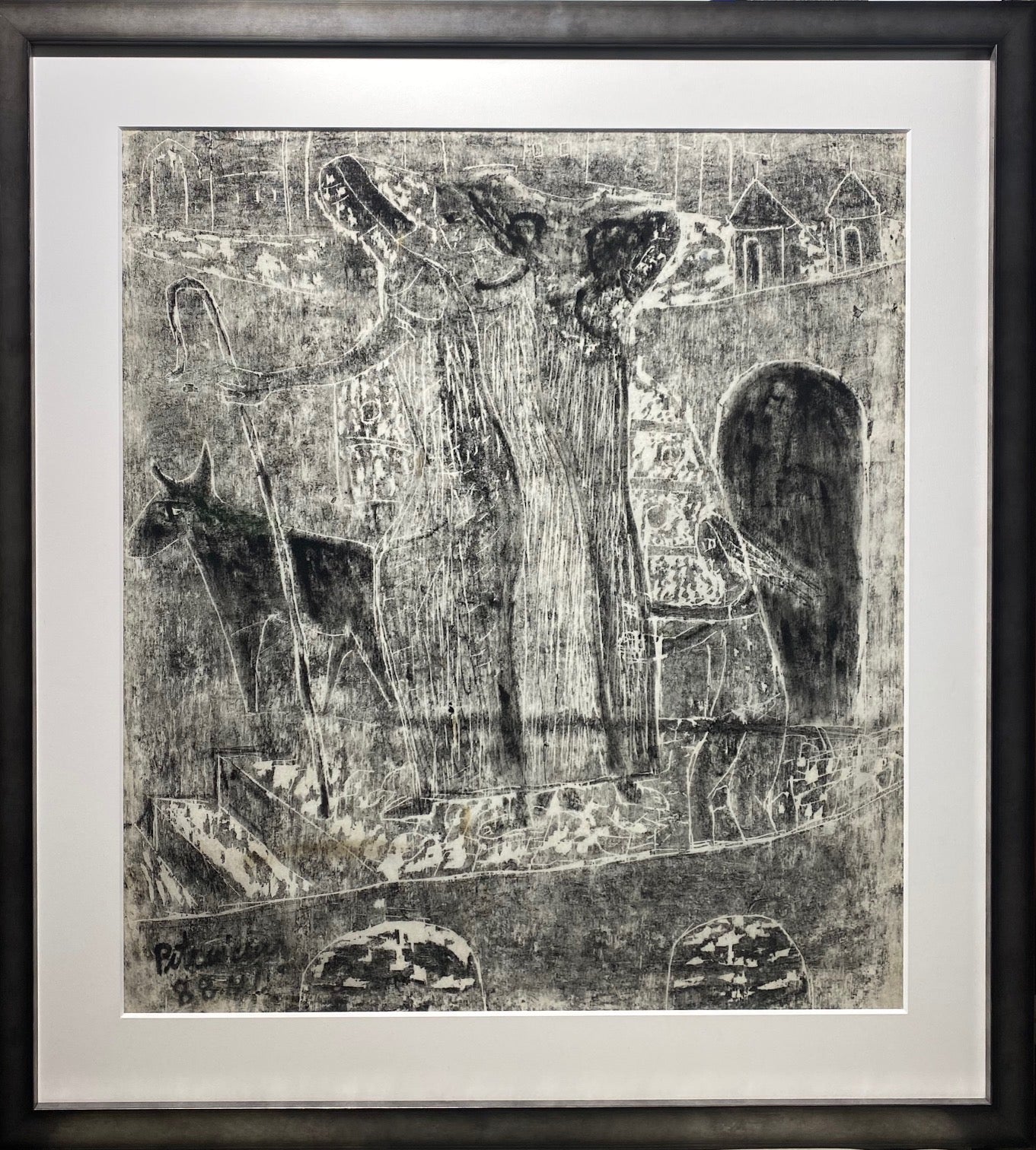 Viktoras Petravičius | Kompozicija, 1988 | Popierius, medžio raižinys, 71x60 (87x79)