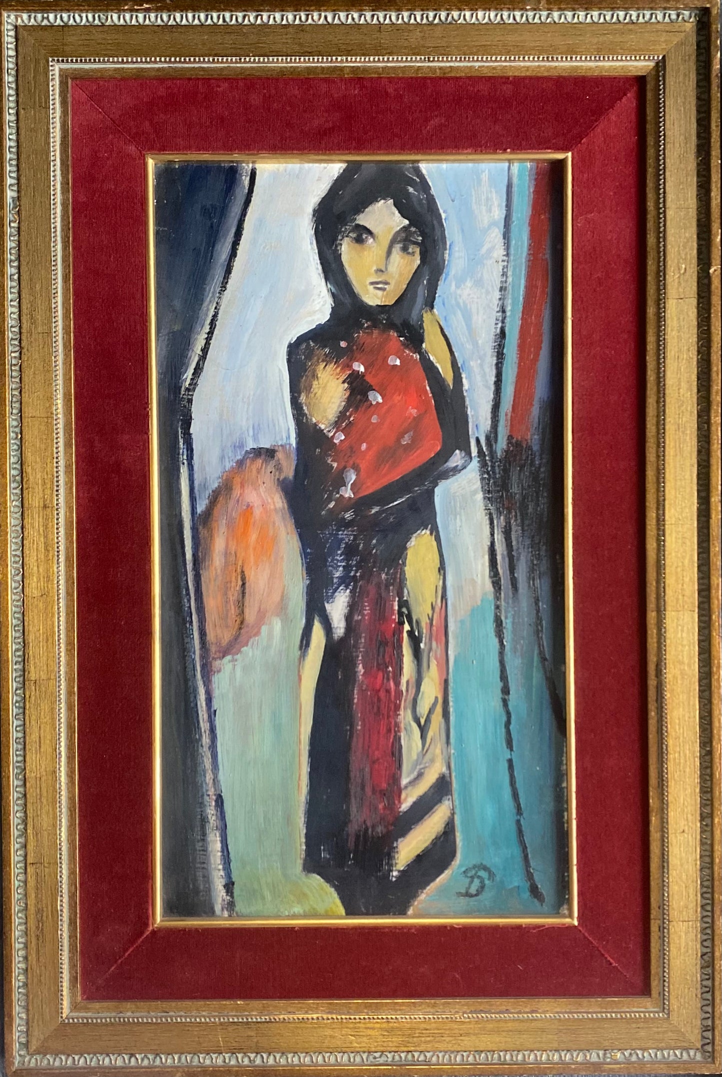 Pranas Domšaitis | Girl in a Red Blouse, 1960-61 | Oil on cardboard, 50x27