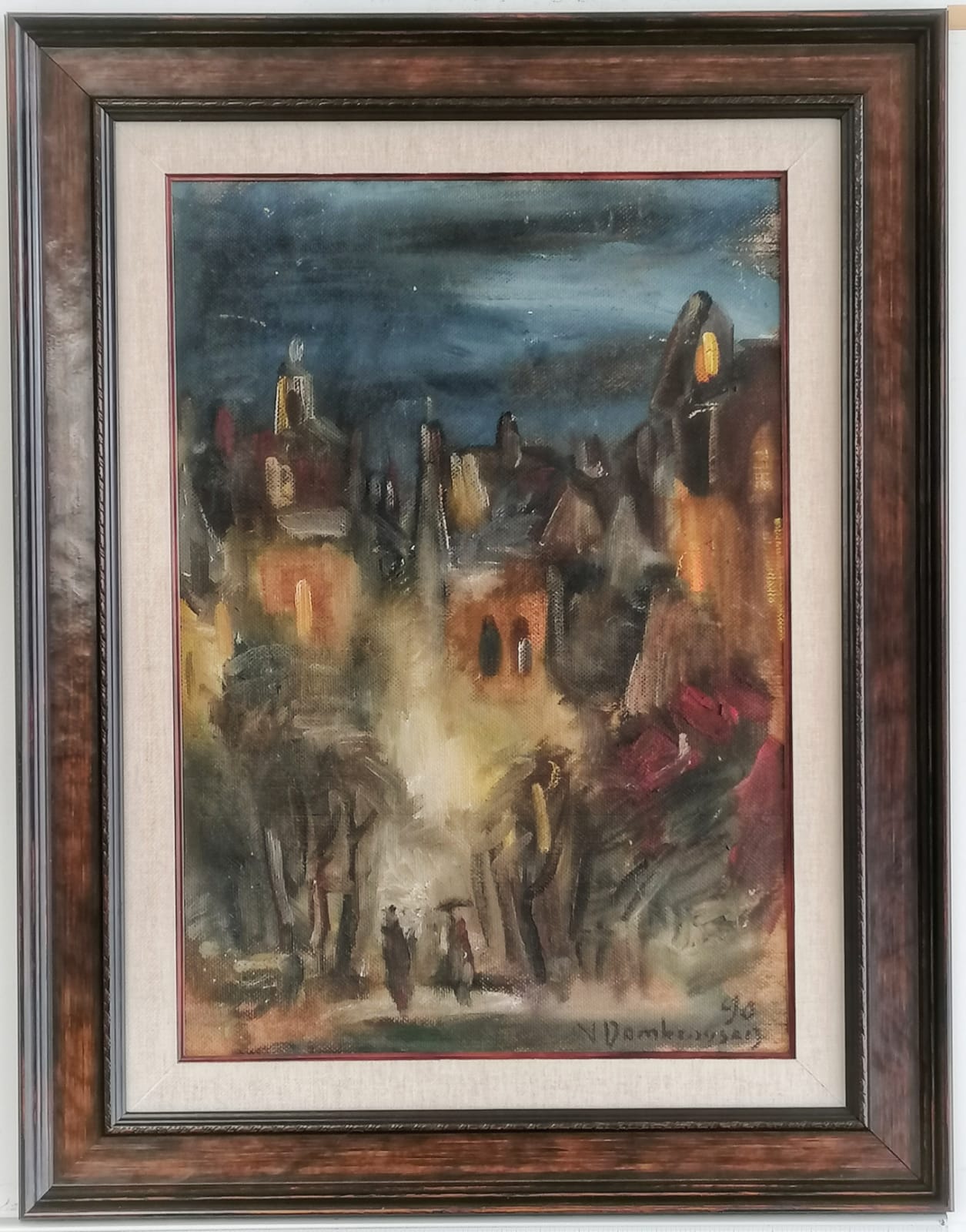 Valerijus Dombrovskis | Naktinis Vilnius, 1990 | Aliejus, kartonas, 59 x 41,5