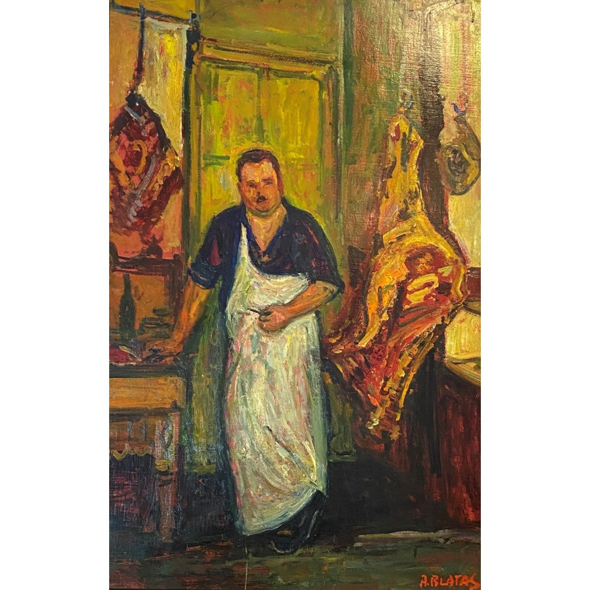 Arbit Blatas | Ceret miestelio mėsininkas | Aliejus, kartonas, 100x65 (114x89 cm )