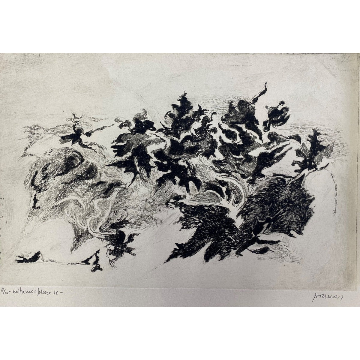 Pranas Gailius | Métamorphose IX, 1965 | Vario raižinys, sausa adata, kalinėjimas, 8/10, 17,4x26 (45x35)